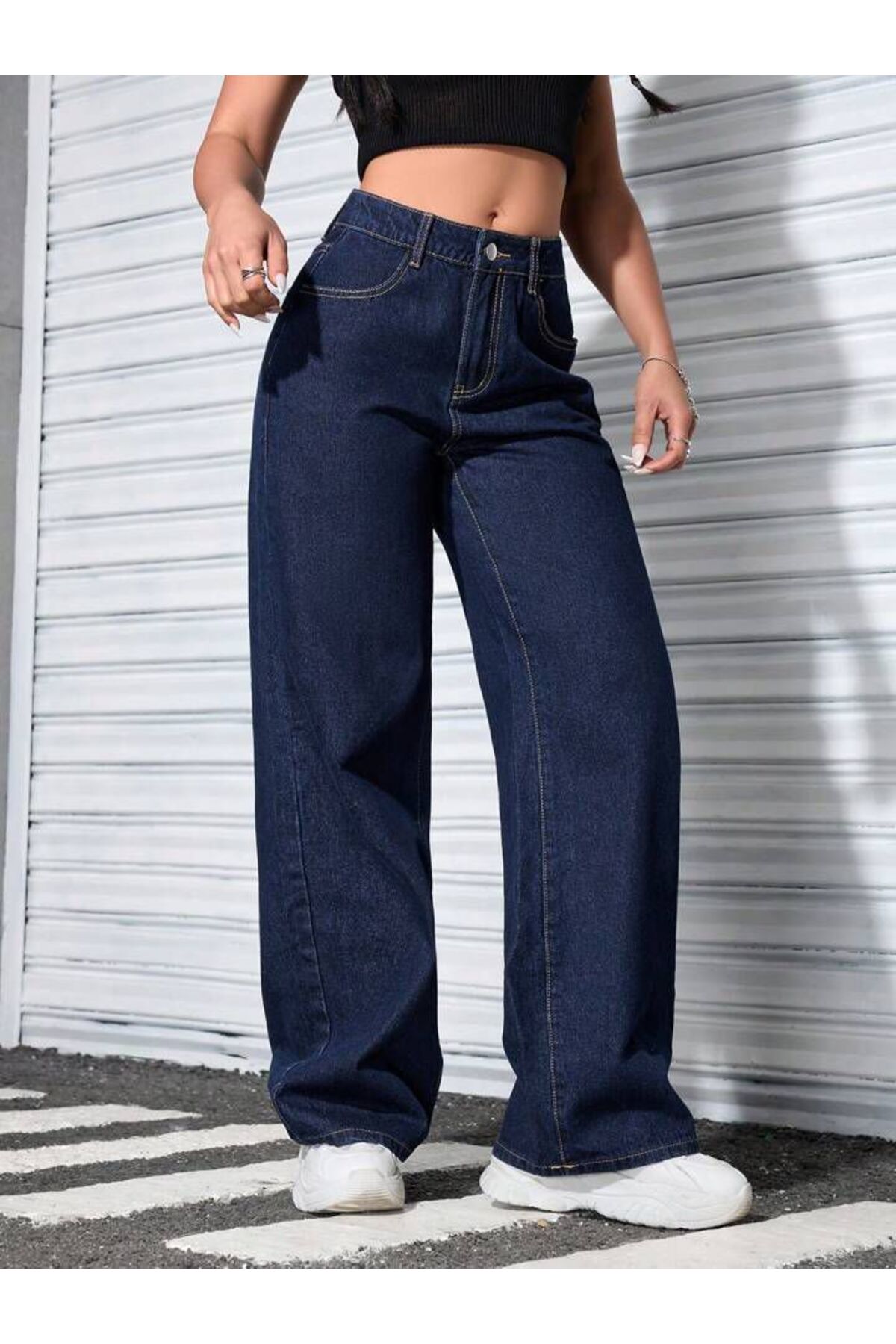 Linarose  Kadın Palazzo Esnek Bol Paça Kot Pantolon Jean - Görsel 7