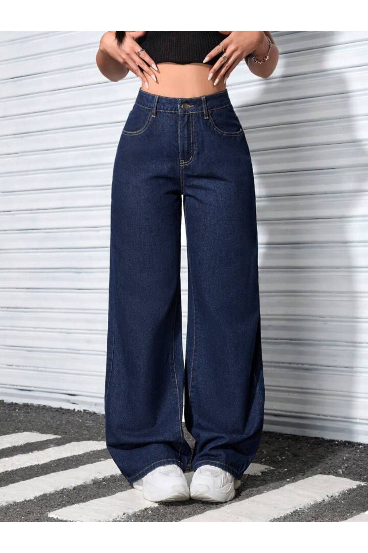 Linarose  Kadın Palazzo Esnek Bol Paça Kot Pantolon Jean