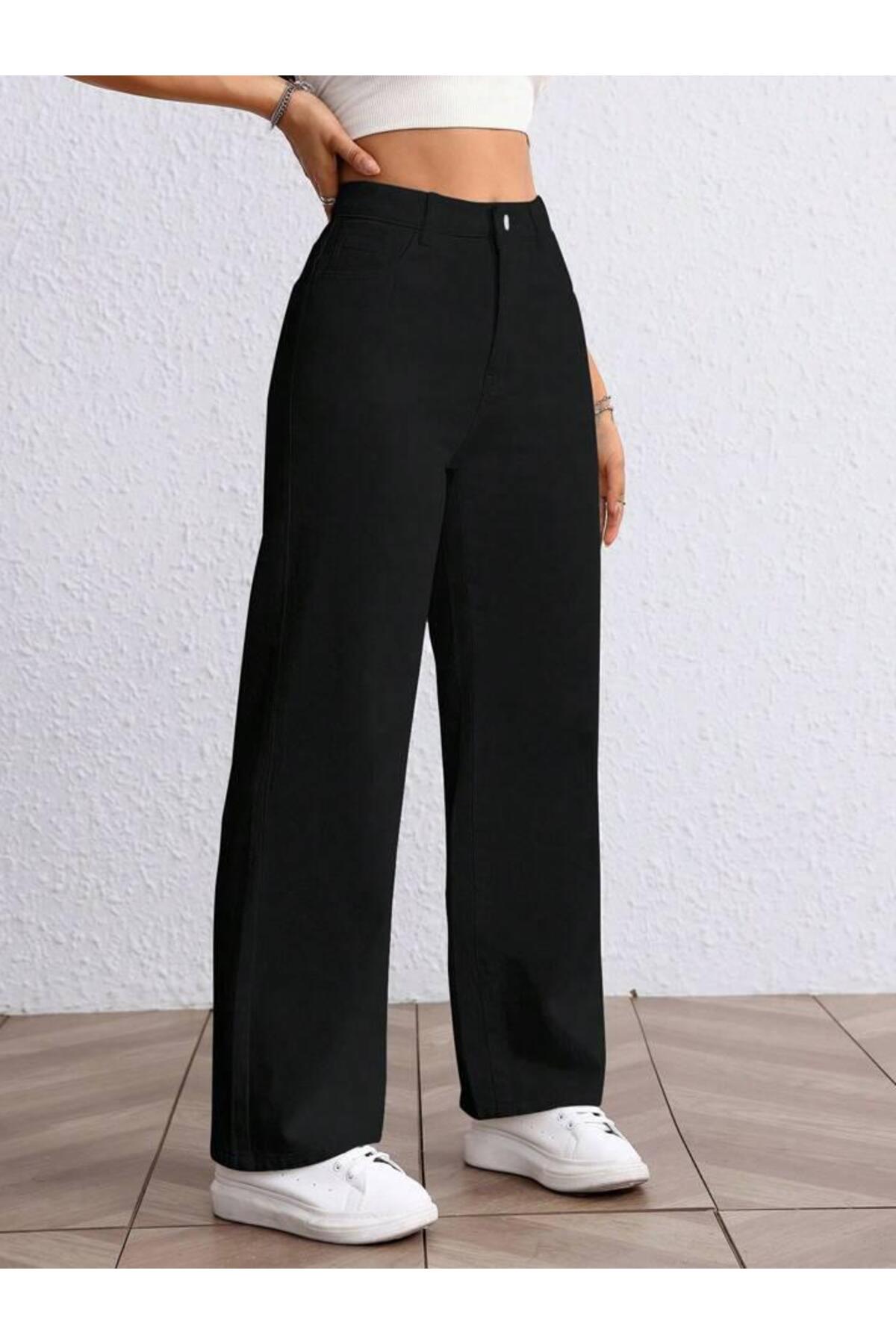 Linarose  Kadın Palazzo Esnek Bol Paça Kot Pantolon Jean - Görsel 5