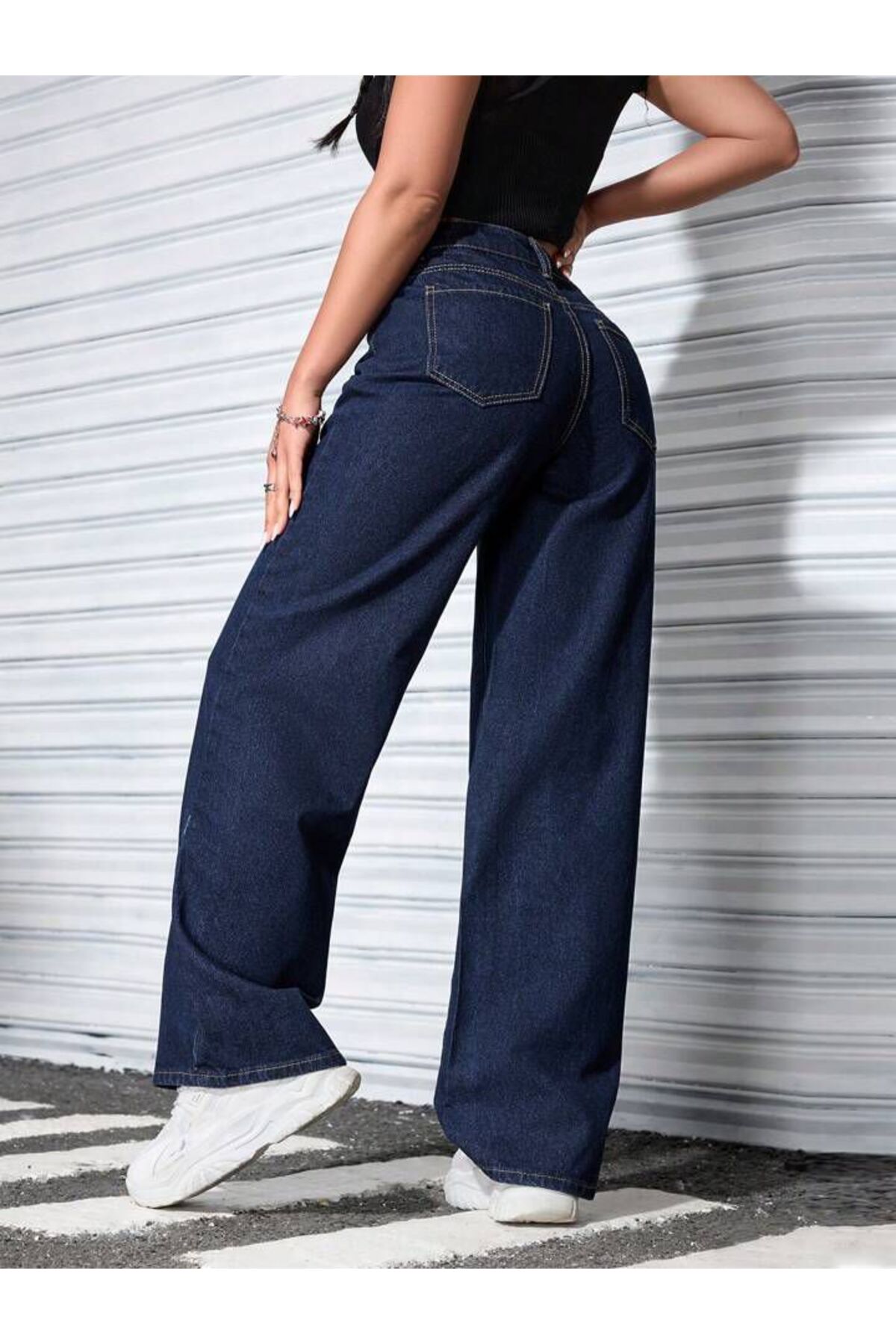 Linarose  Kadın Palazzo Esnek Bol Paça Kot Pantolon Jean - Görsel 4