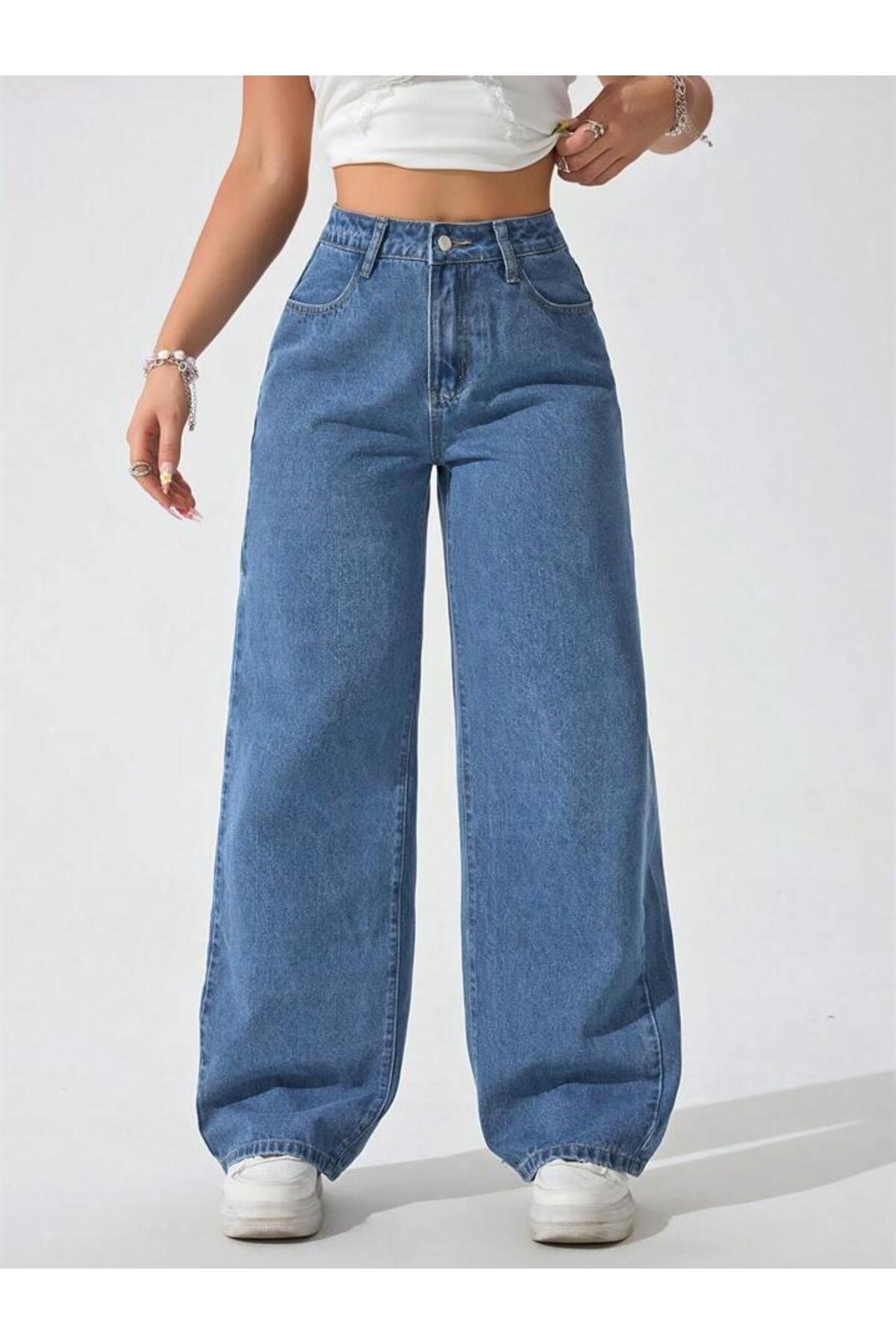 Linarose  Kadın Palazzo Esnek Bol Paça Kot Pantolon Jean