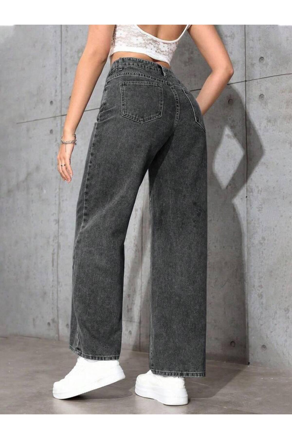 Linarose Kadın Palazzo Esnek Bol Paça Kot Pantolon Jean görsel 4