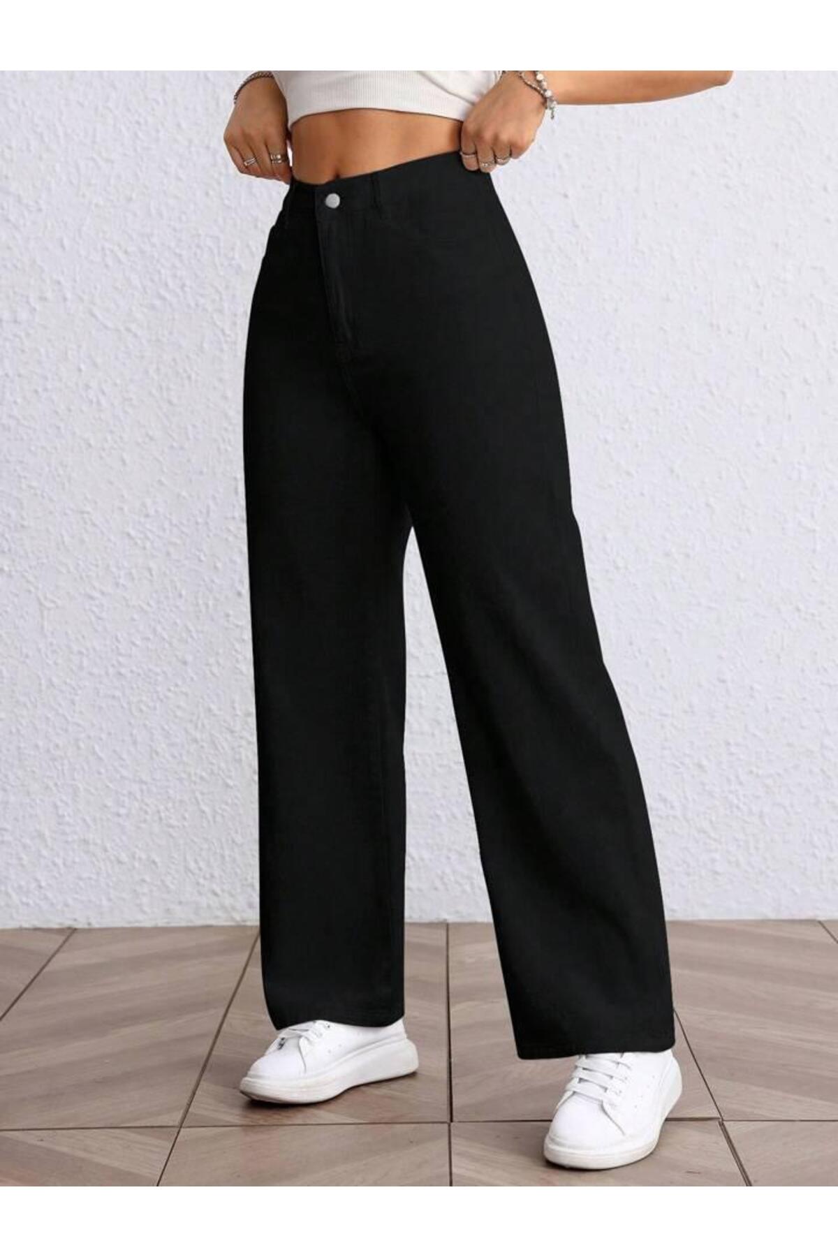 Linarose  Kadın Palazzo Esnek Bol Paça Kot Pantolon Jean - Görsel 7