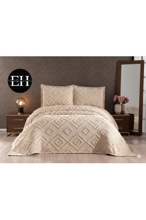 elvira concept Kare Kahve Çift Kişilik Yatak Örtüsü Seti Pike Takımı Günlük Ç...