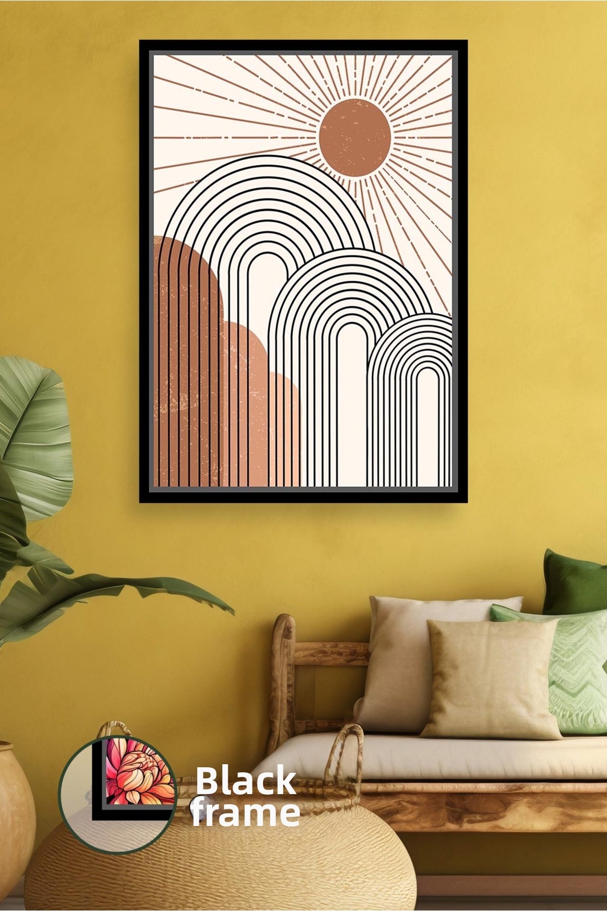 KOSS Dijital Pictură de perete cu motiv solar, model liniar, decor ...