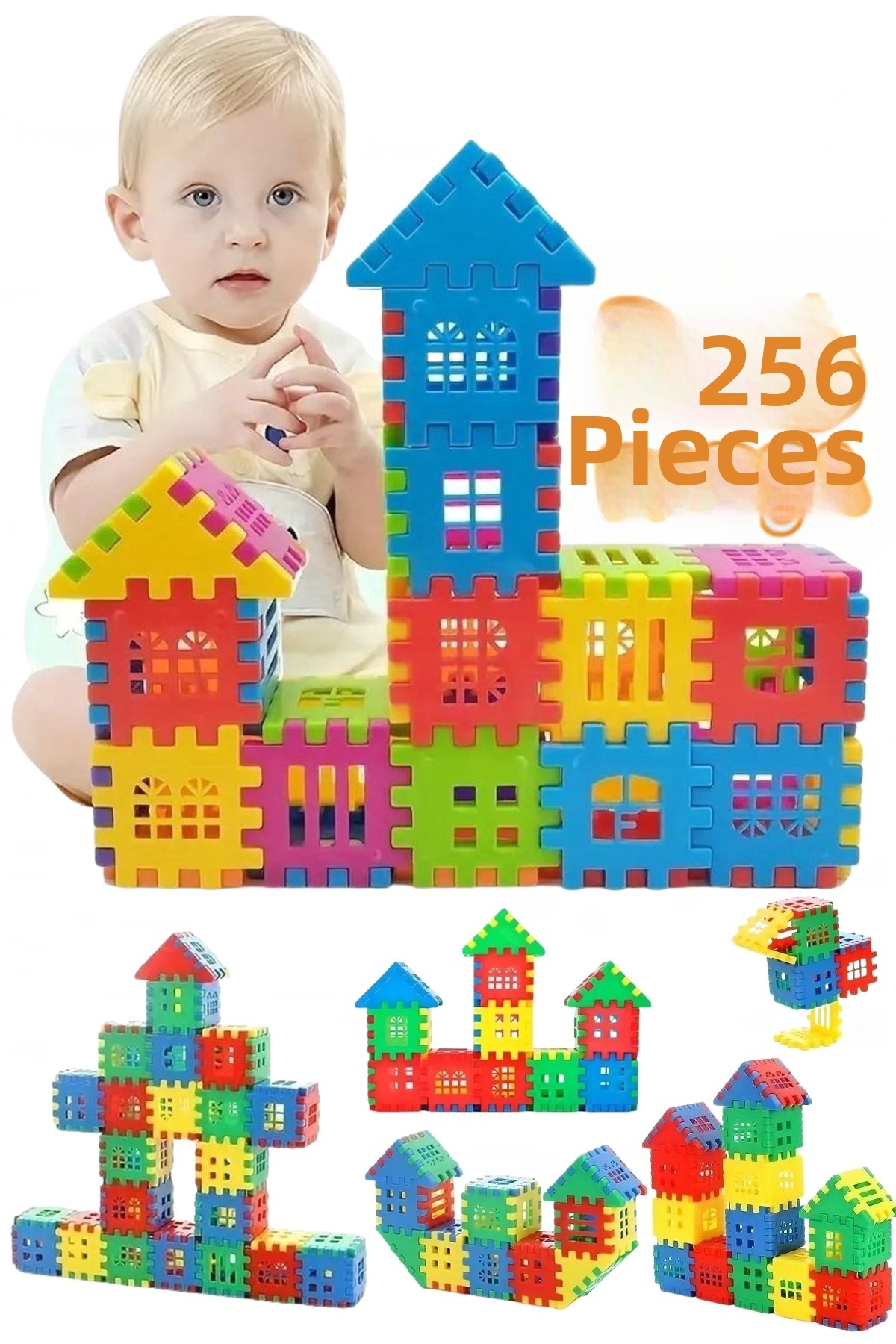 Rovexa 256 Pieces Building Toy Puzzle Block 3D Developing Design Ability Fun Cognitive Building Blocks