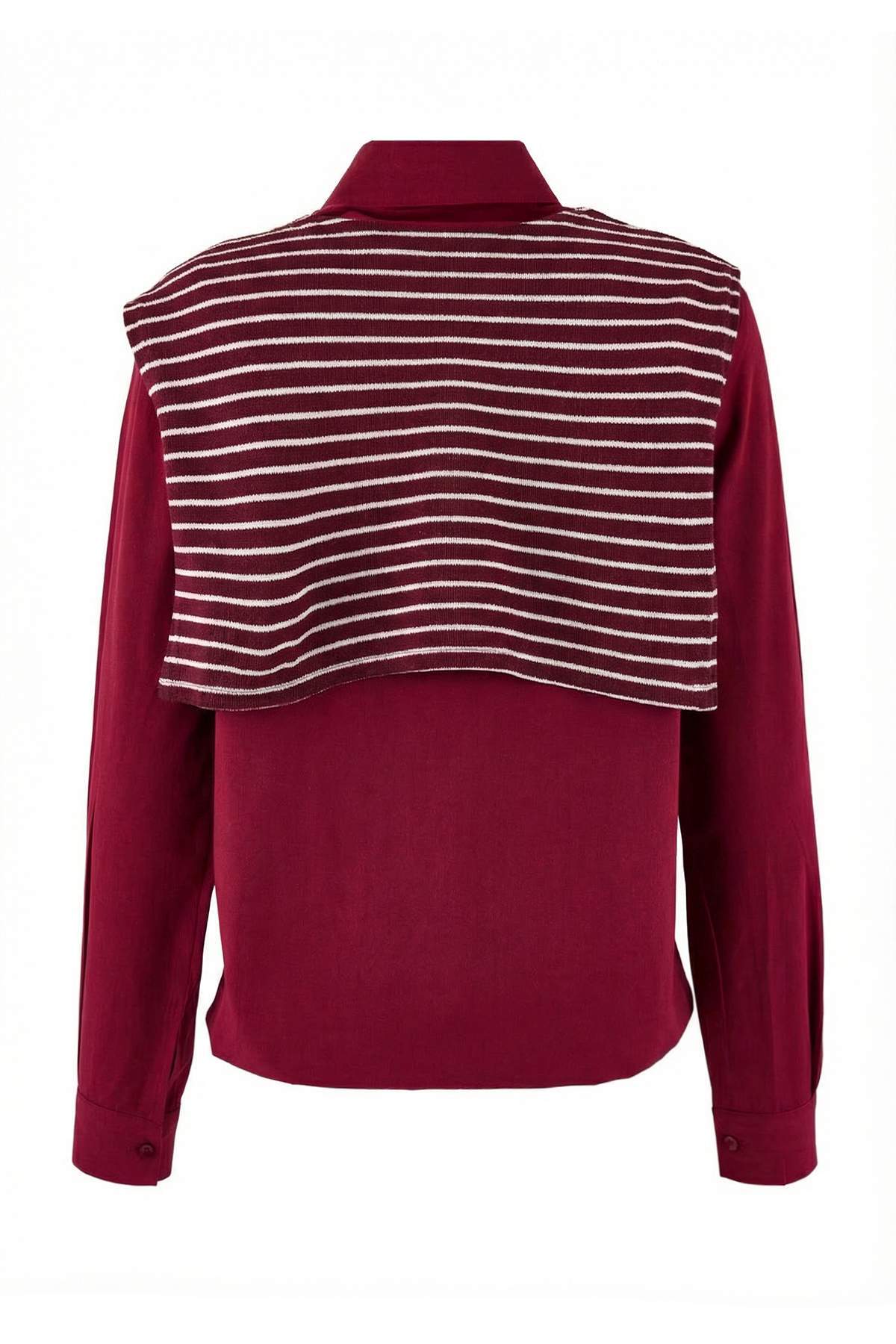 Trendyolmilla  Koyu Bordo Yakası Bağlamalı Oversiz/Geniş Kalıp Gömlek TWOSS26GO00015 - Görsel 7