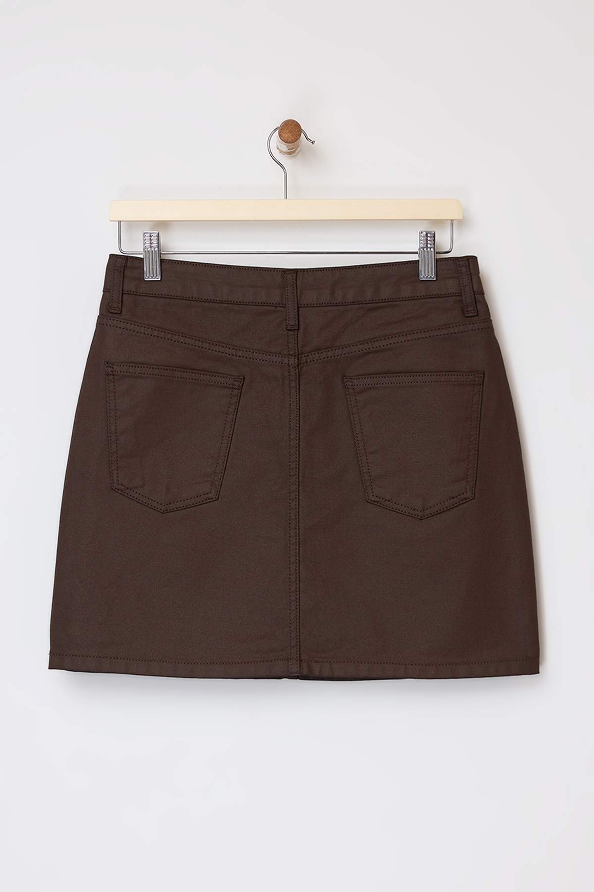 Trendyolmilla  Kahverengi Kaplamalı Kumaş Mini Denim Etek TWOSS26ET00003 - Görsel 6