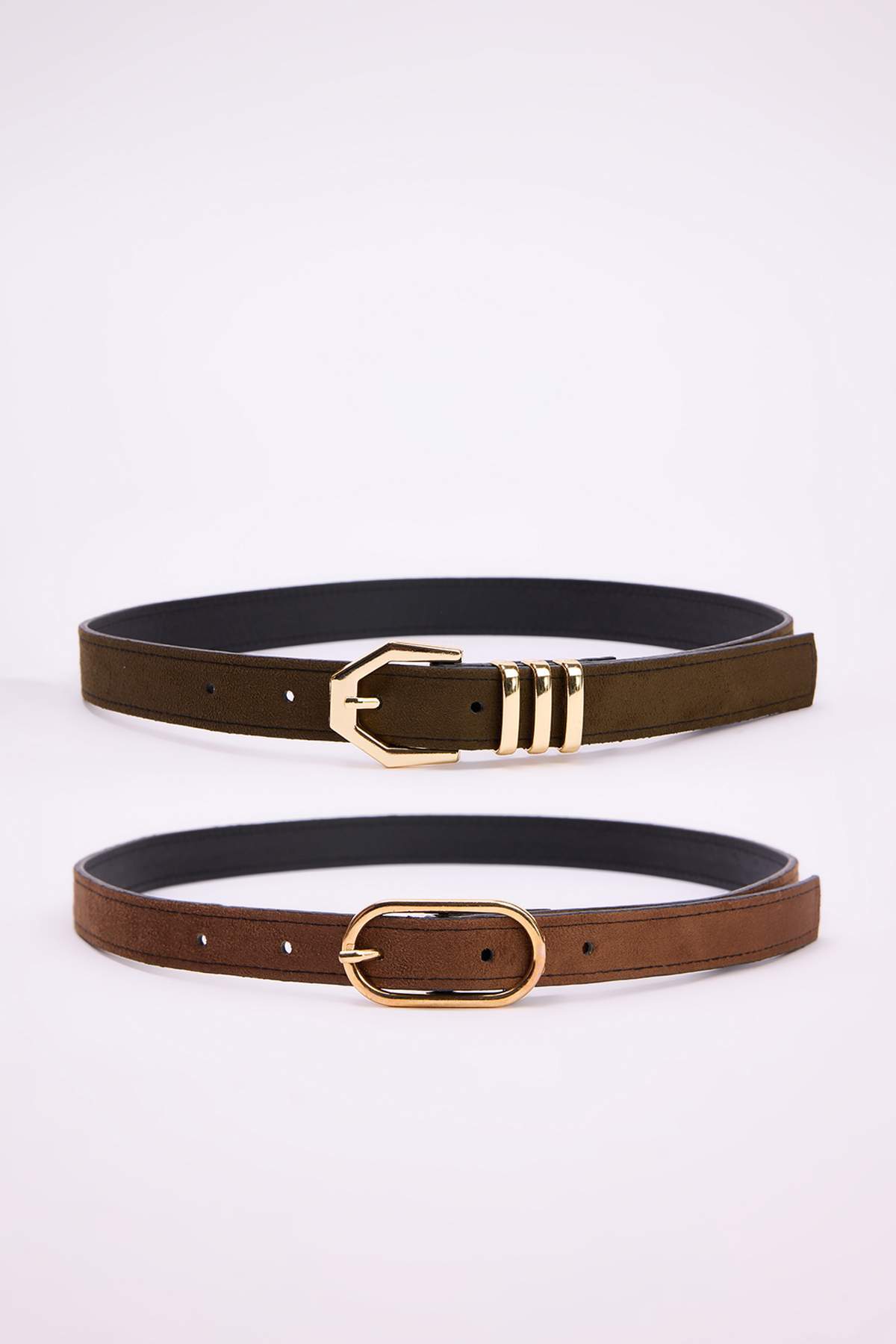 Trendyol Collection Brauner/Khaki-Doppelpack-Dünngürtel für Damen TWOAW26KE00020