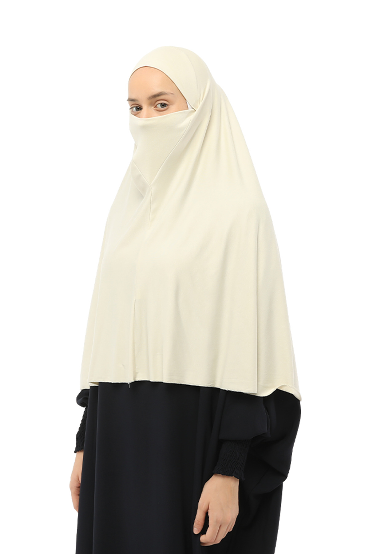 Ready Turban Veiled Practical Scarf Modest Hijab - Prayer Cover Souffle (3XL) - Cream