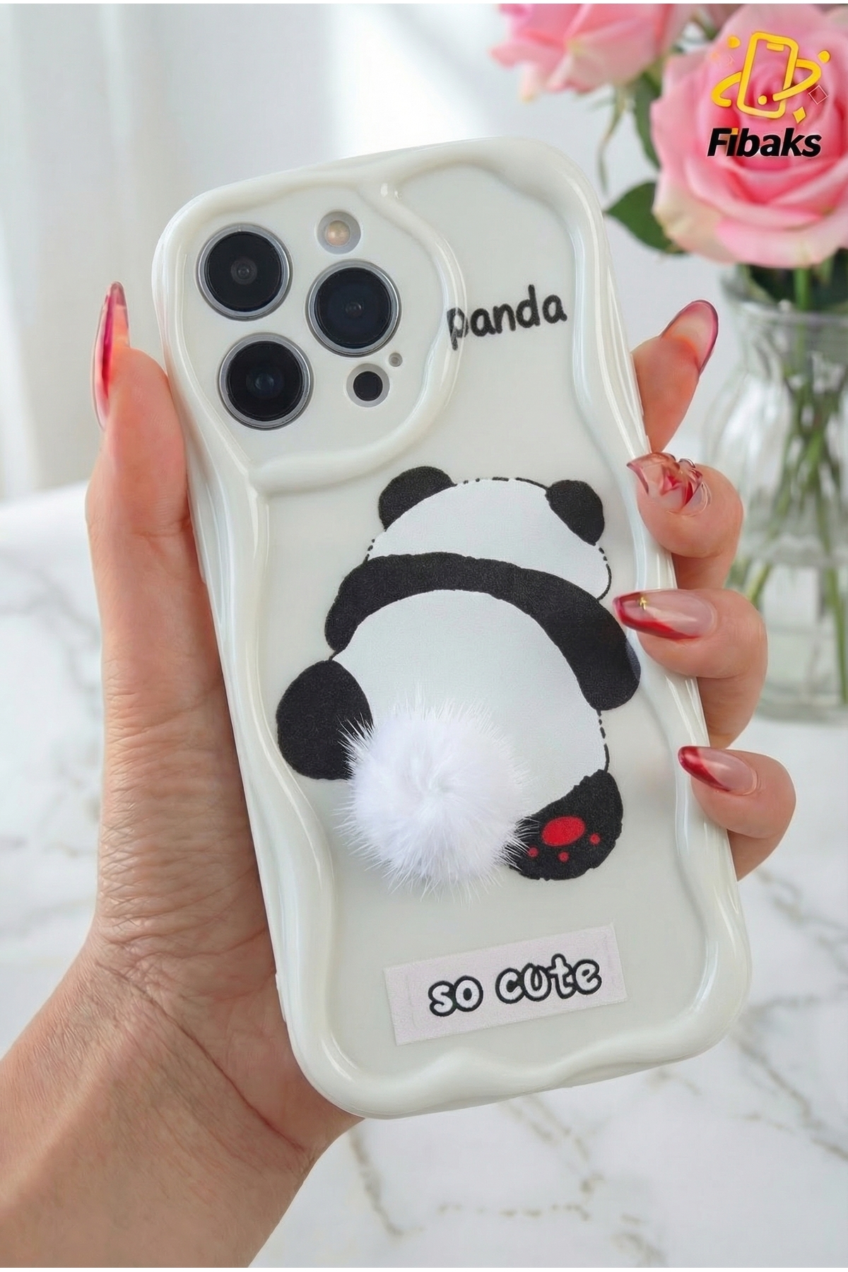 patterned Camera Protected Panda White Tassel Silicone Cover with iPhone 14 Pro Max Case Design