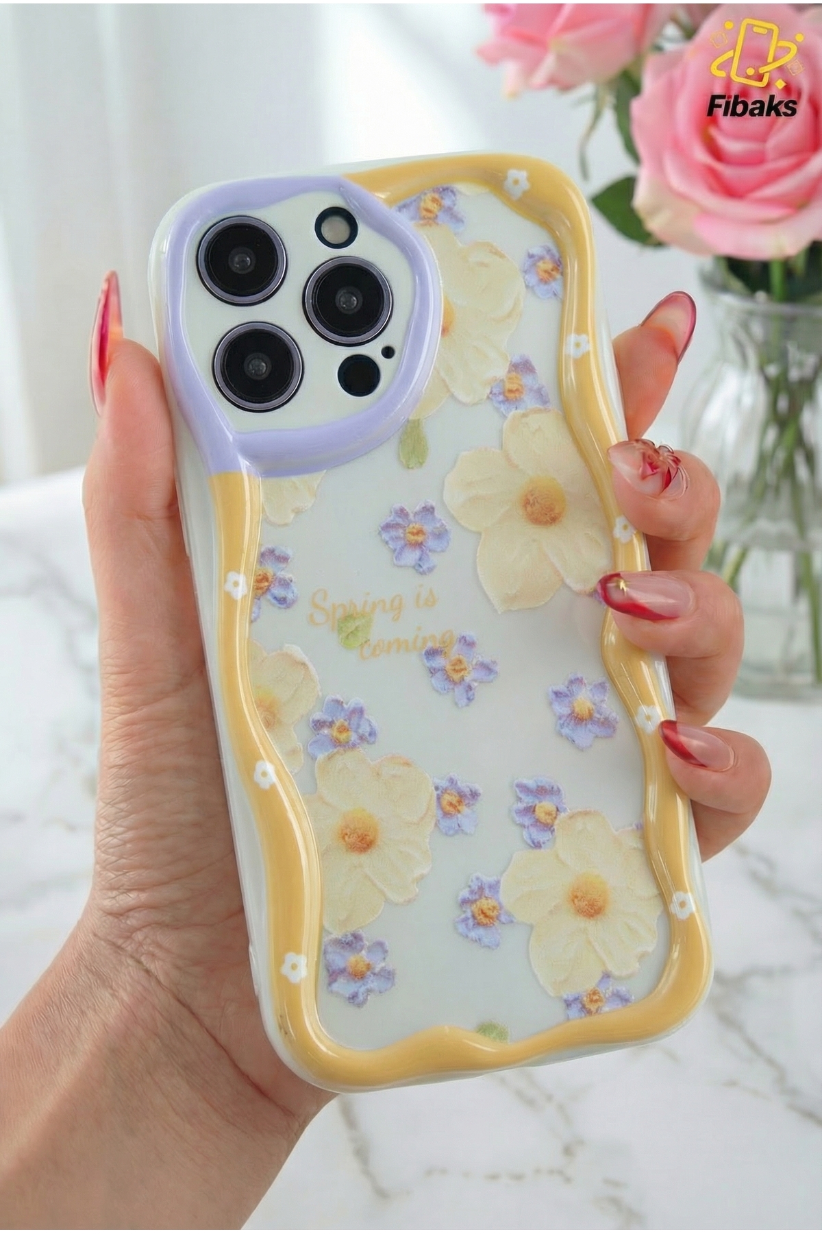 iPhone 16 Pro Max Case Design Patterned Camera Shielded Daisy Flower Color Silicone Cover