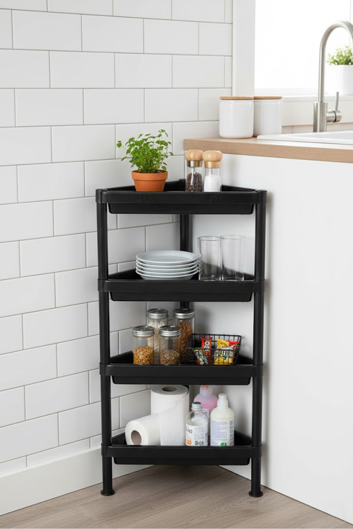 وحدة رفوف زاوية بلاستيكية ذات ثبات ومتانة عالية، 4 طوابق 85*45*25 سم