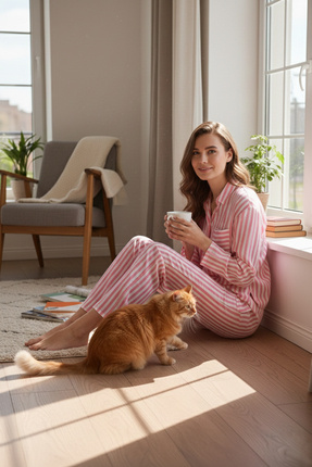 Lela Desenli Rahat Kesim Bol Paça Yazlık Pijama Takımı PİJAMA TAKIMI 6110014