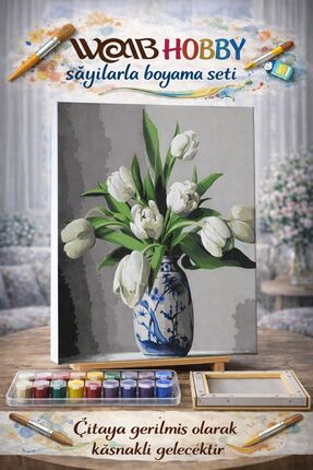 wombhobby Mavi Vazodaki Laleler Sayılarla Boyama Seti 40x50 Cm Çerçeveli (Kas...