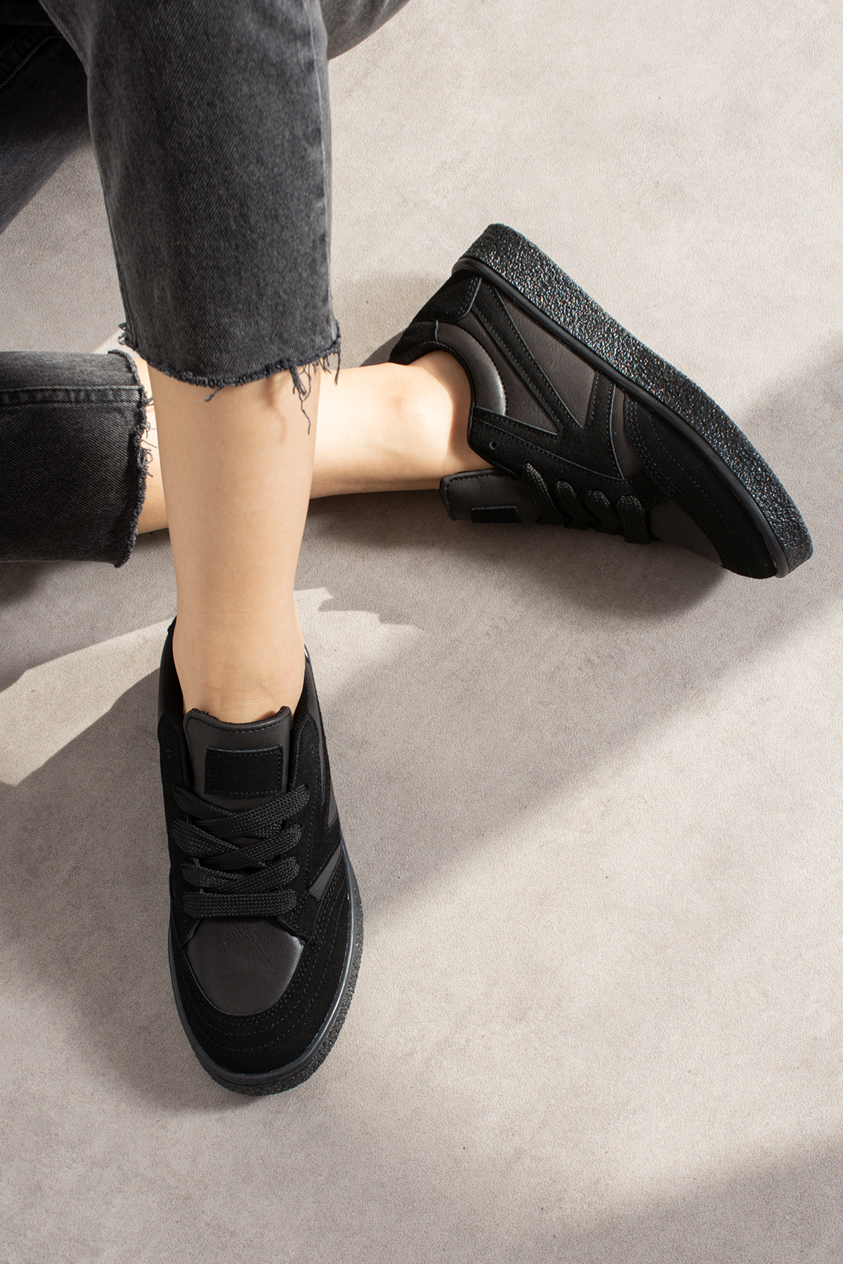 NAVİSHOES  Siyah Kadın Bağcıklı Spor Ayakkabı Sneaker Günlük Okul 121NAV - Görsel 4