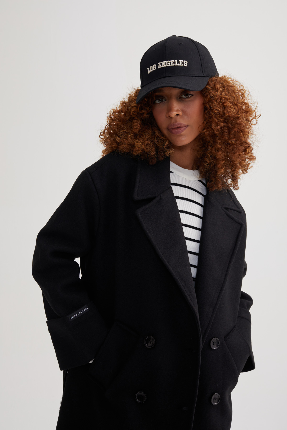 Perryes  Kadın Oversize Geniş Kesim Kol Detaylı Kaşe Kaban Siyah - Görsel 5