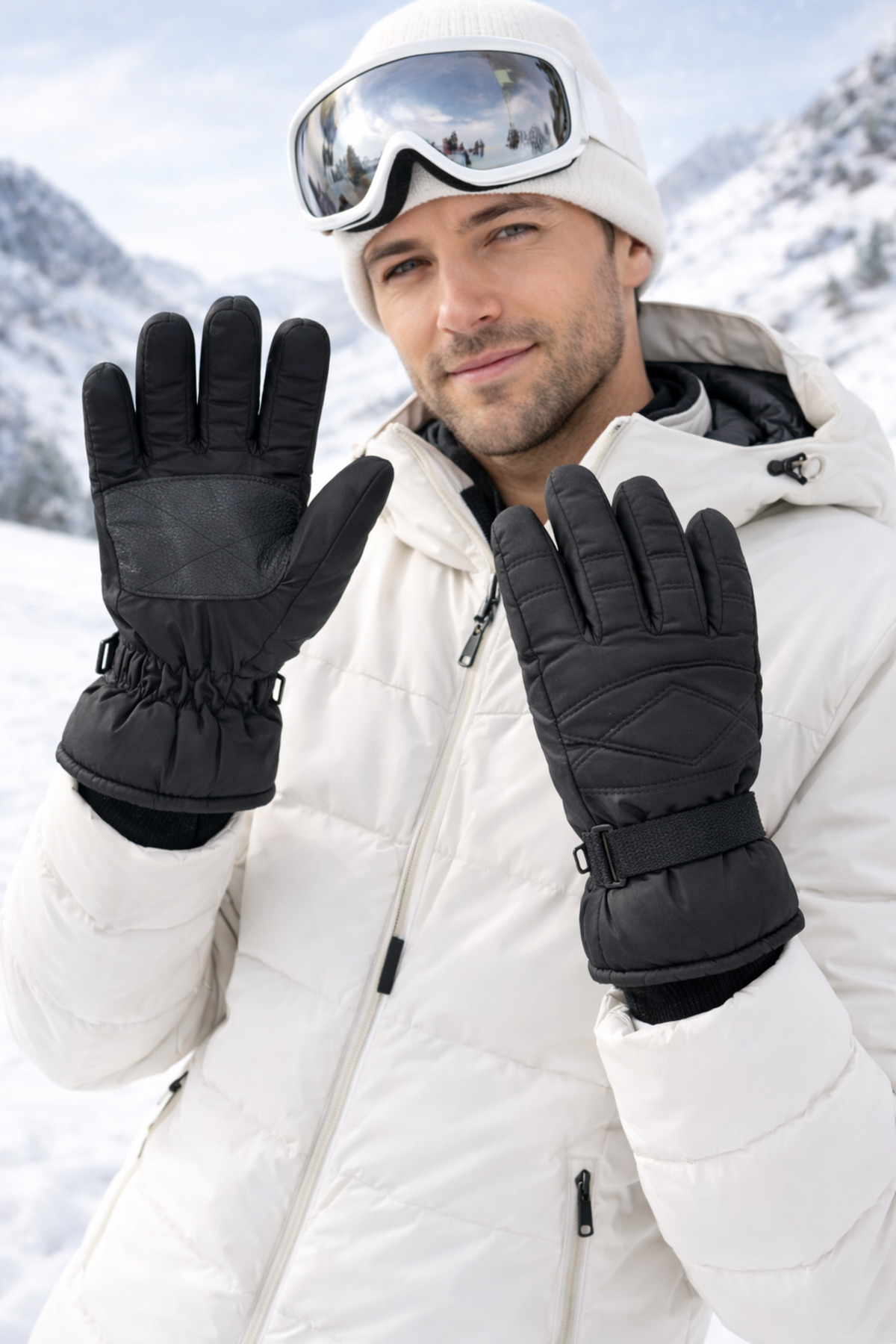 Külah  Erkek Içi Polar Siyah Kayak-kar Eldiveni