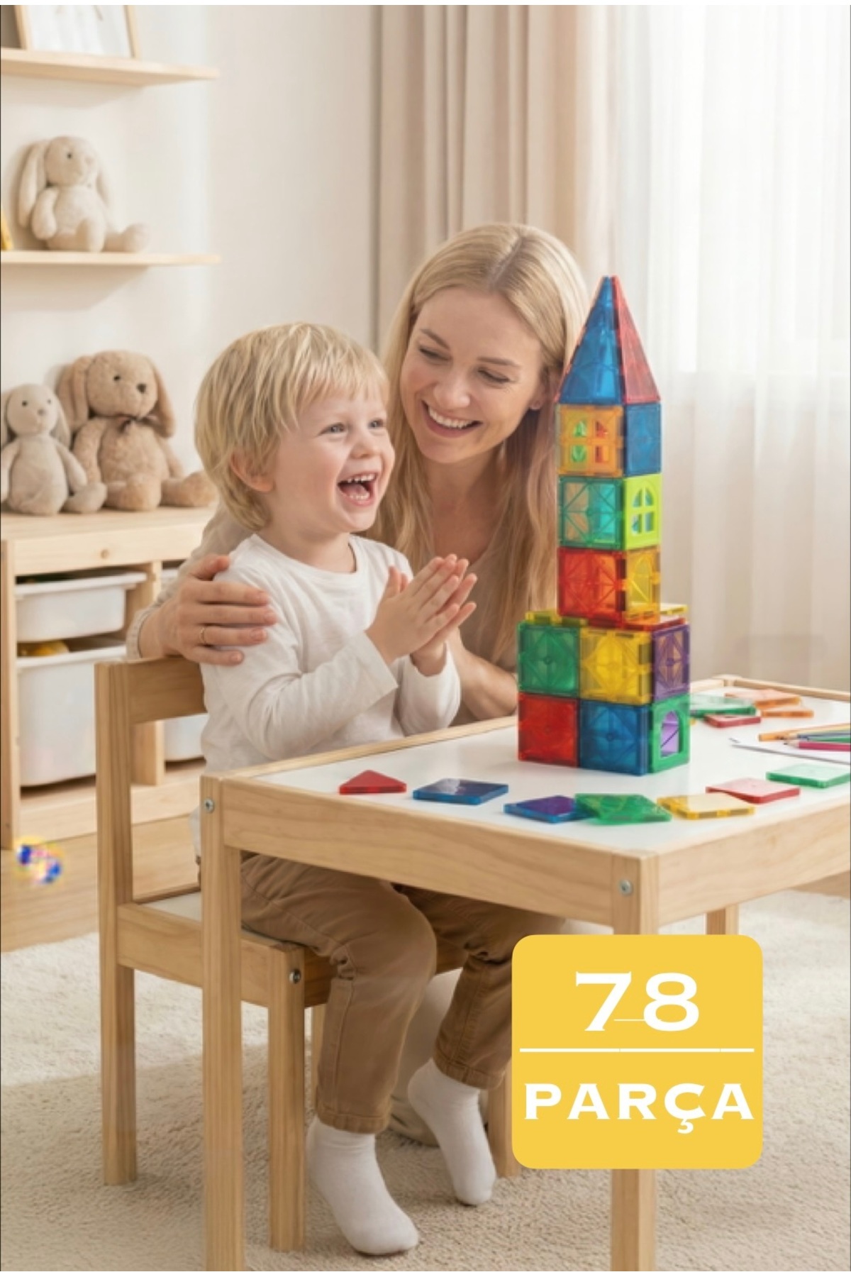ASlife Home Mino Makers 78 Parça Manyetik Yapı Blokları Mıknatıslı Bloklar Fermuarlı Taşıma Poşeti Hediyeli fotoğrafı 2 (önizleme)
