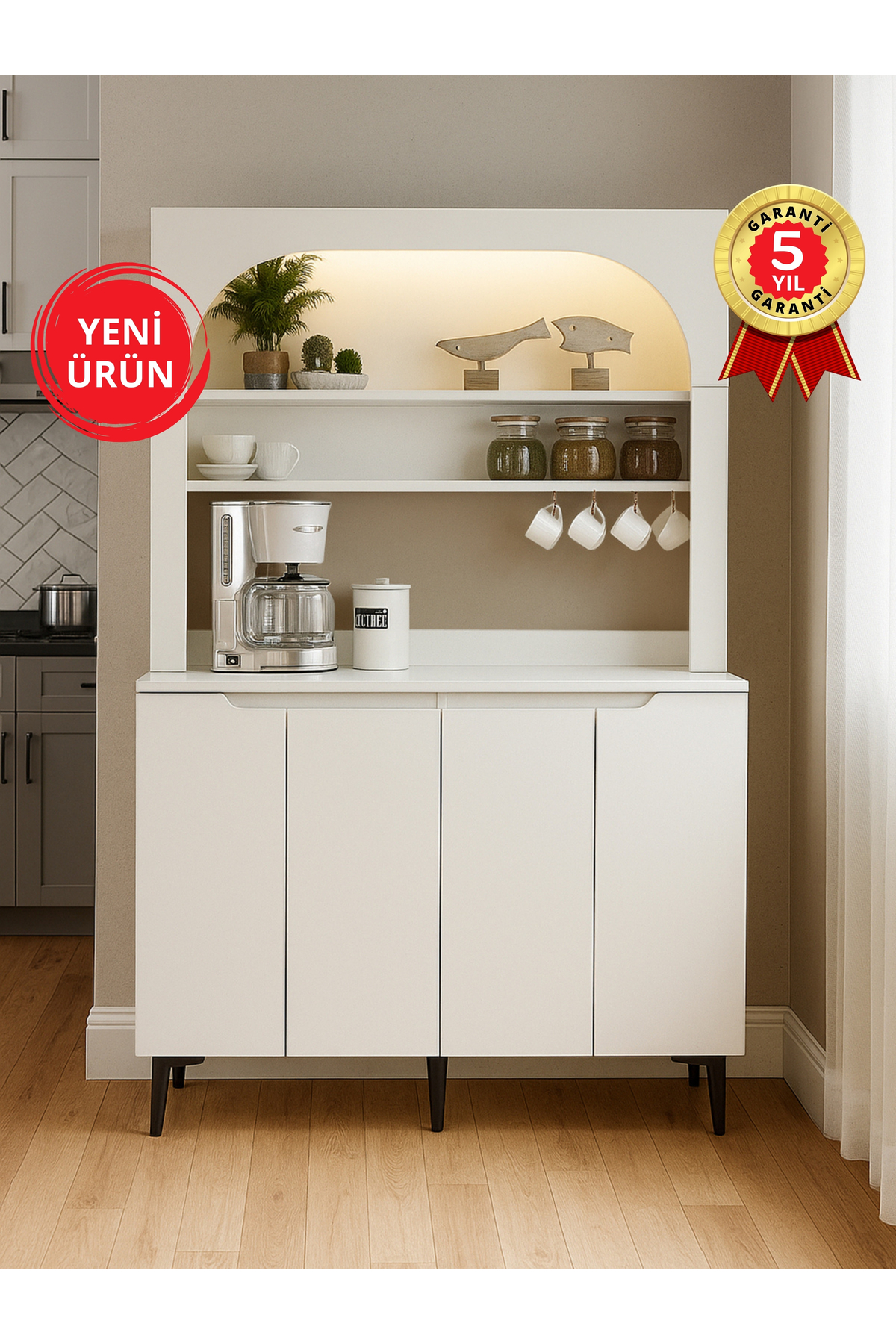 4 Door led Kitchen Cabinet – Coffee Corner Multi Purpose Cabinet | Melinta