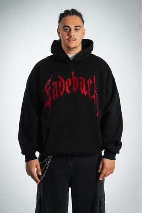 Fadeback Rhinestones Kırmızı Taşlı Fadeback Oversize Hoodie