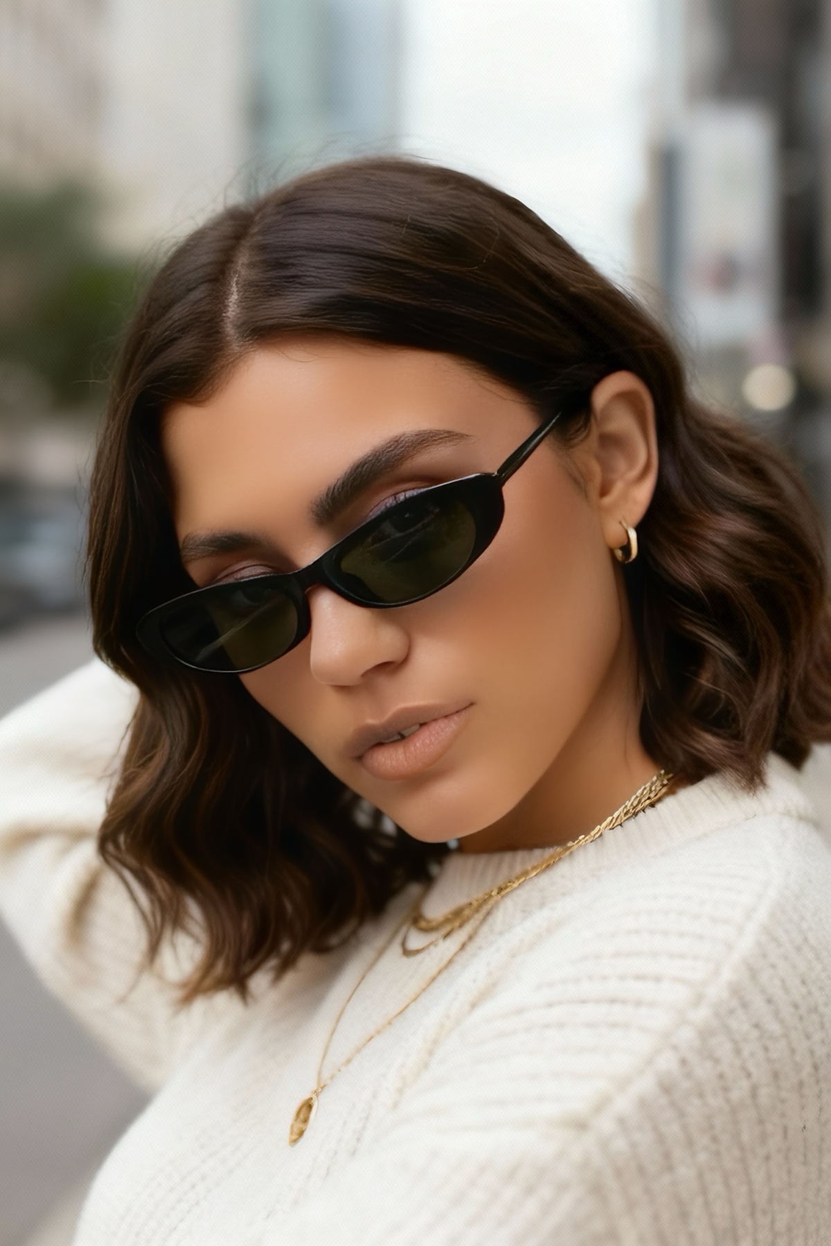 Eyesofia Laurent Slim Tasarım Ince Uv400 Unisex Siyah Yeşil Güneş Gözlüğü görsel 2