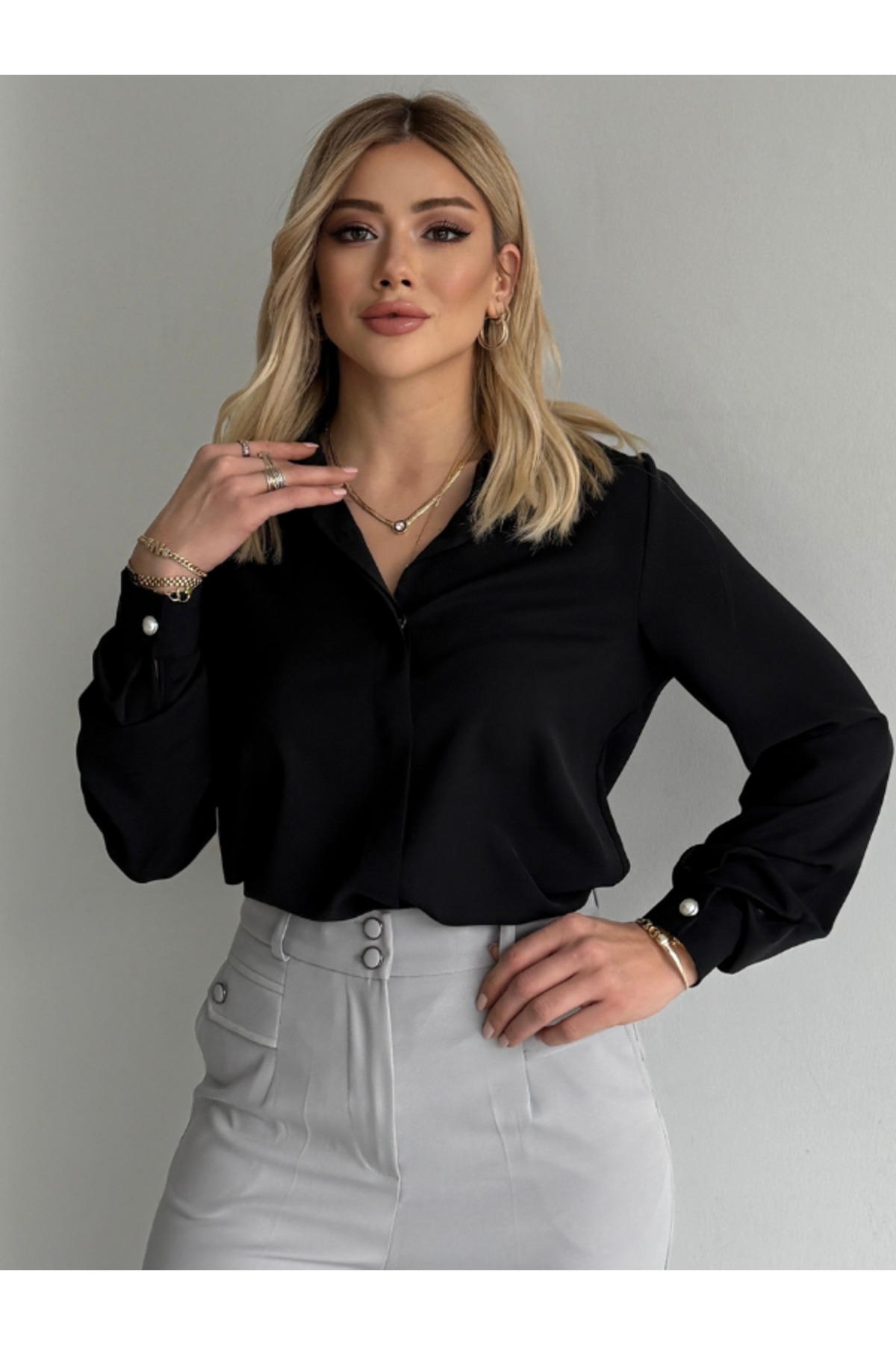 VUNTAL  GİZİL GÜĞMELİ İNCE DETAY GÖMLEK