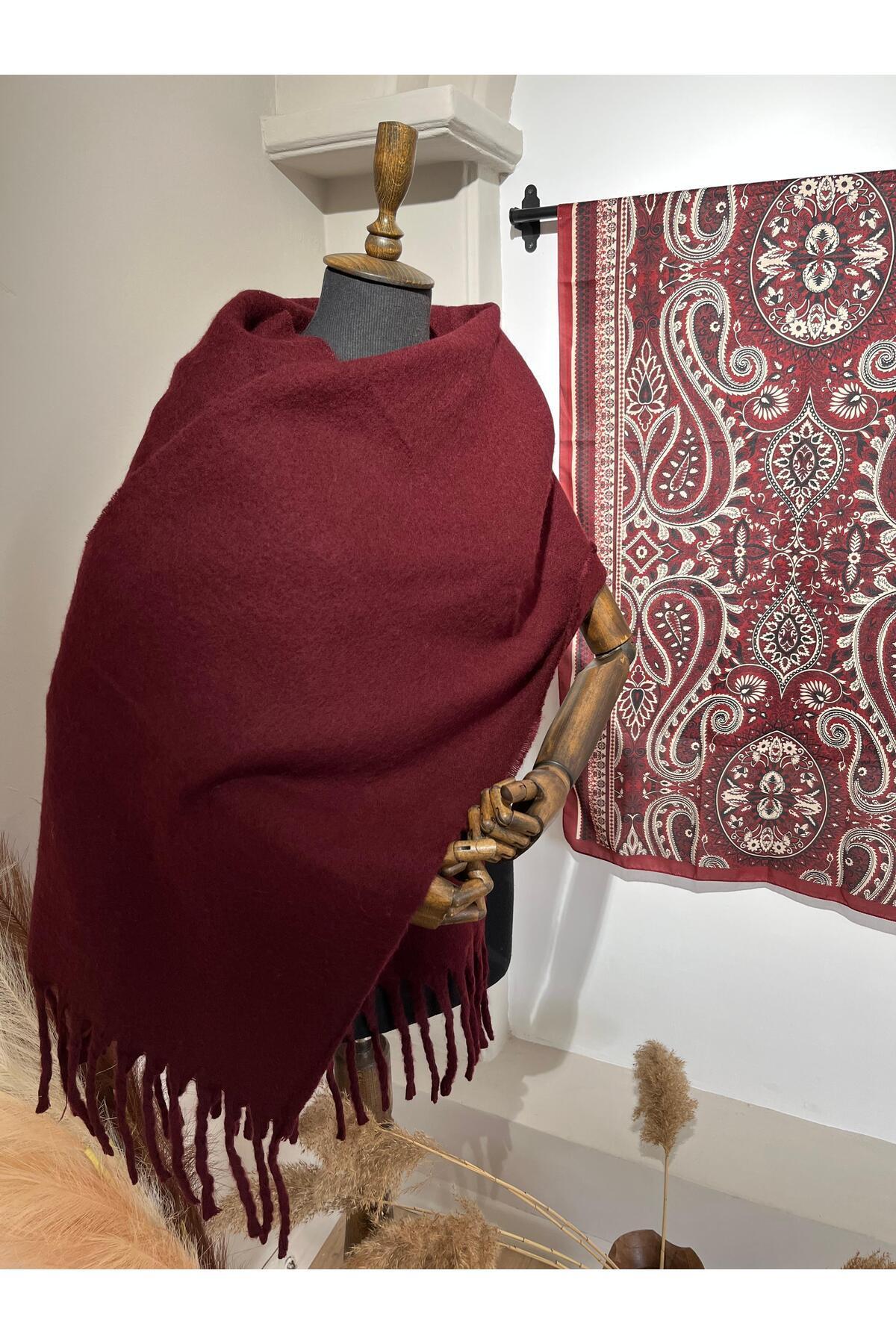 Puffy Shawl Soft Textured Shoulder Shawl - Burgundy