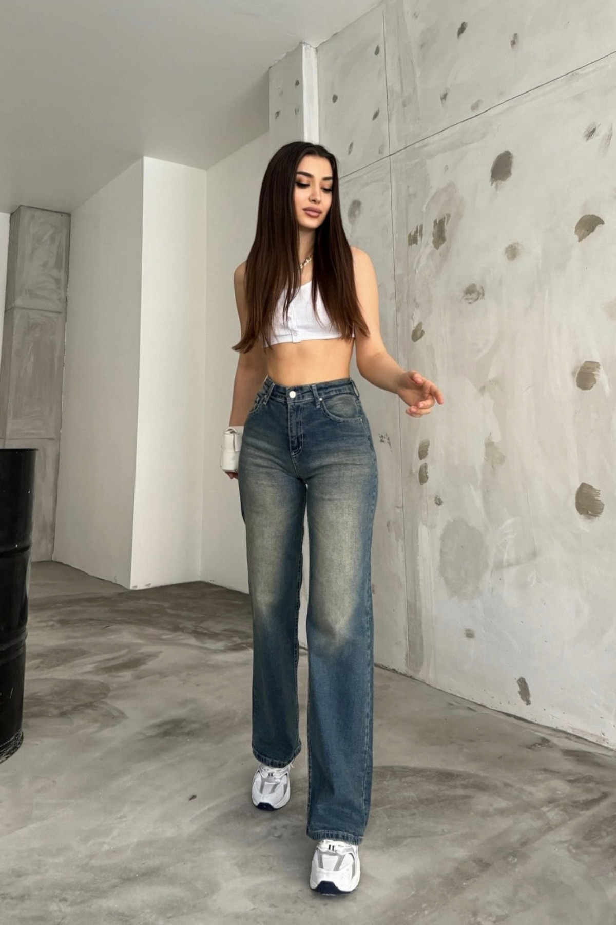 BİKELİFE  Kadın Soluk Efekt Vintage Yüksek Bel Wide Leg Jeans - Görsel 7