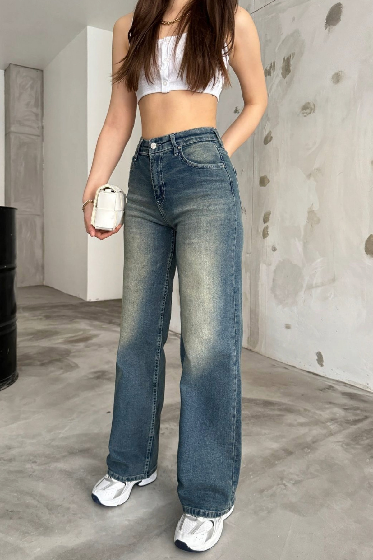 BİKELİFE Damen-Jeans im Vintage-Stil mit hoher Taille und weitem Bein in hell...
