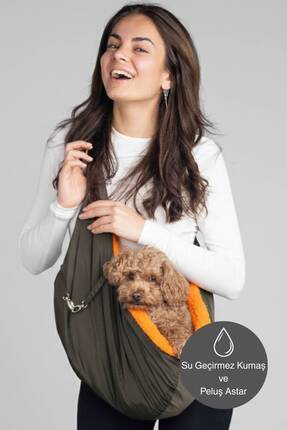 salya store Peluş astarlı haki renk köpek ana kucağı taşıma çantası 0-8kg