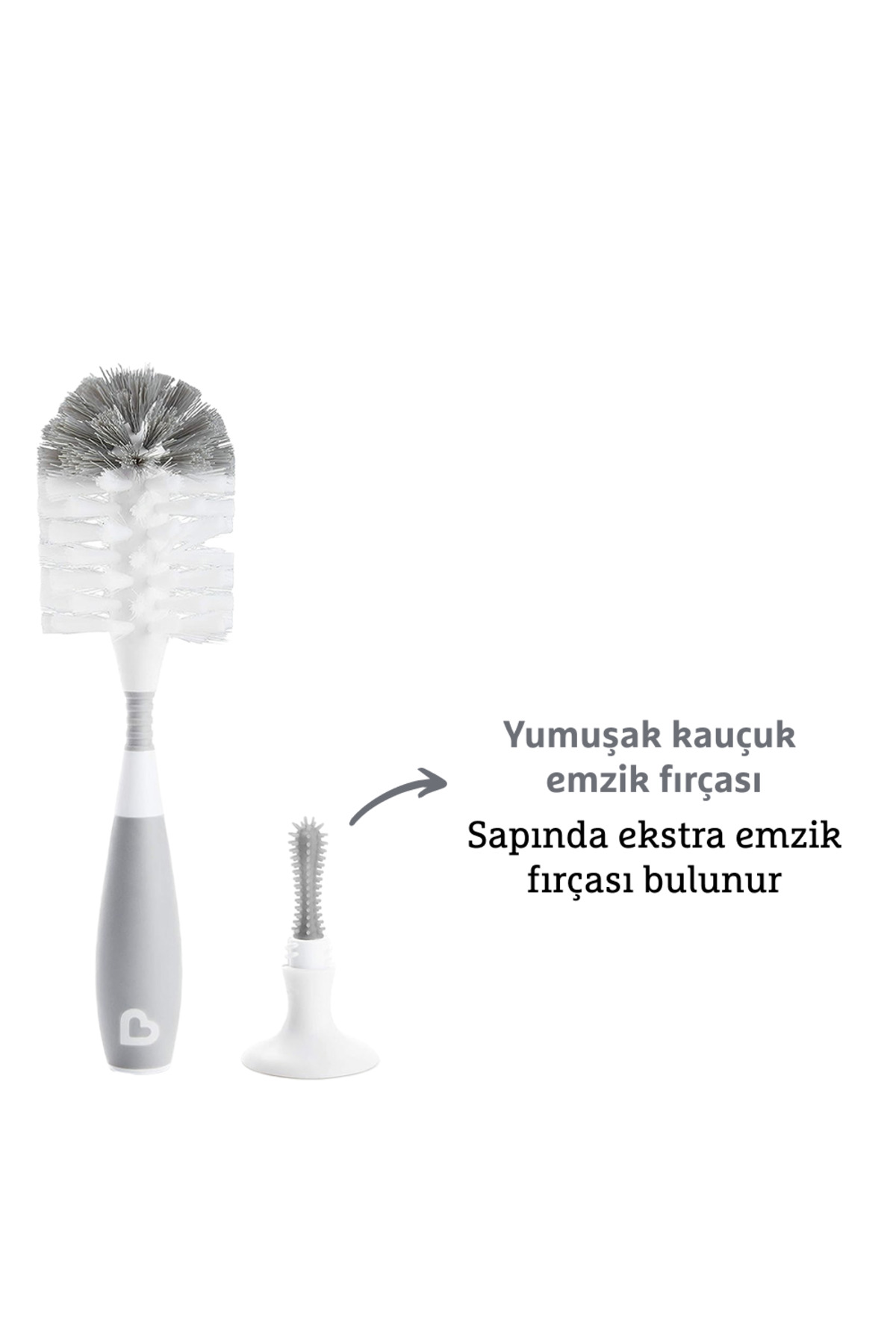 Munchkin Bristle 2’si 1 Arada Biberon ve Şişe Fırçası | Vakumlu Taban | Gri fotoğrafı 2 (önizleme)