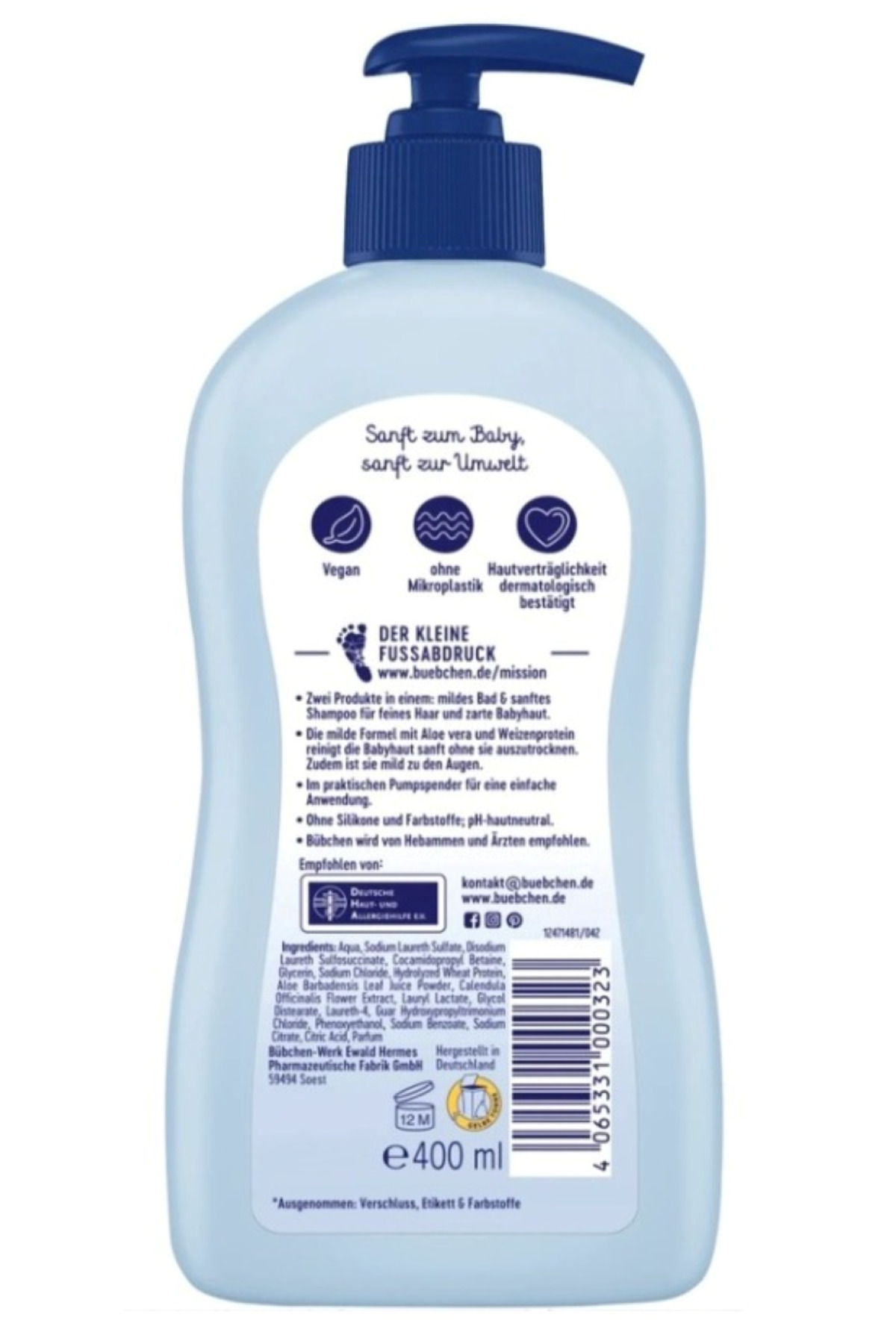 Bübchen Doğumdan Itibaren 400ml Basmalı Şampuan Doğal Papatya Özlü Buğday Proteinli fotoğrafı 3 (önizleme)