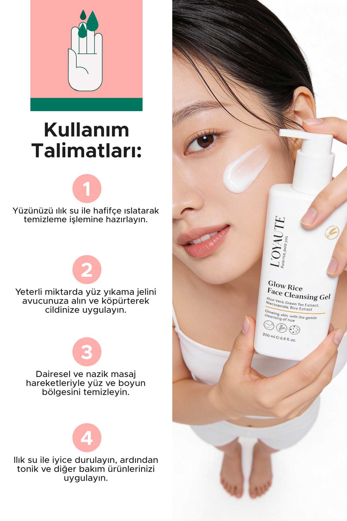Pirinç Mayası Beyazlatıcı Aydınlatıcı Leke Karşıtı Yüz Temizleme Jeli Glow Rice Gel 200 ml — GRG2501 — تصویر 2 از 6