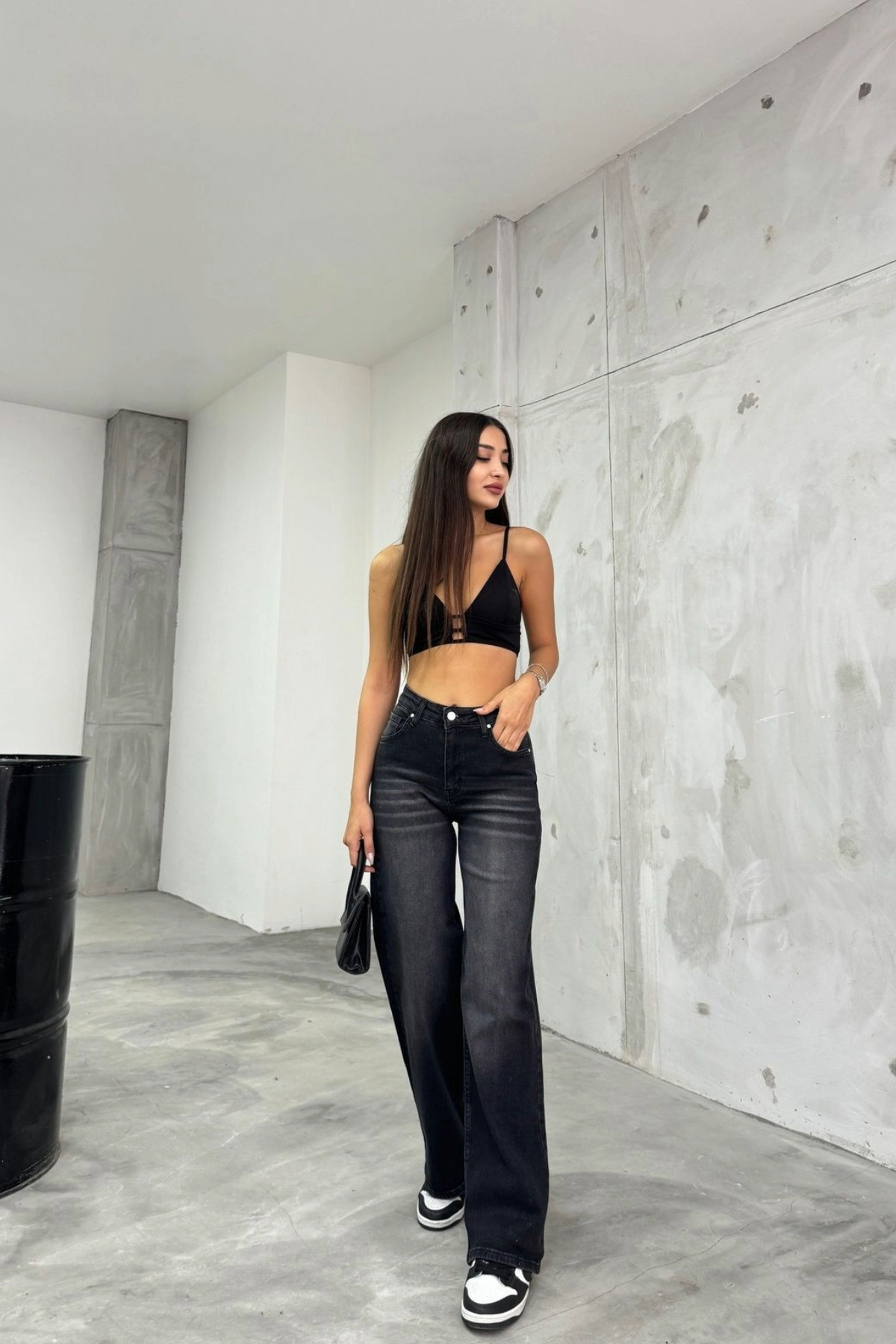 BİKELİFE Kadın Soluk Efekt Vintage Yüksek Bel Wide Leg Jeans görsel 8
