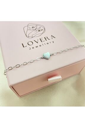 Lovera Jewellery 925 Ayar Gümüş Beyaz Opal Taşlı Kalpli Kadın Bileklik | Zari...