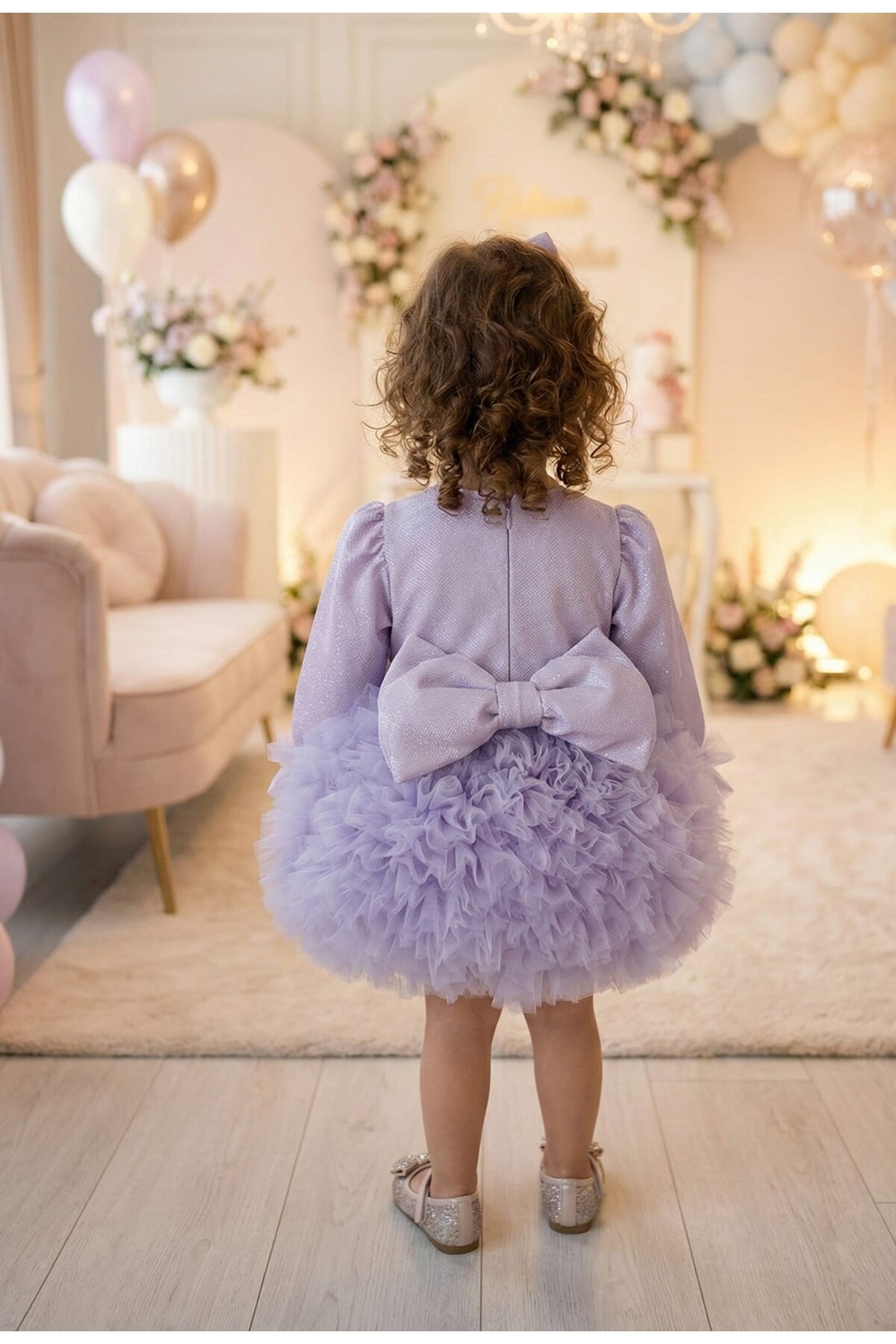 penu baby kids Lila Tütülü Uzun Kol Kız Bebek Elbise - Princess fotoğrafı 3 (önizleme)