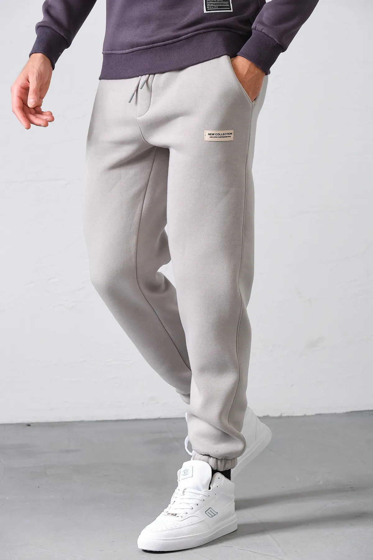 aziso  Erkek Gri Eşofman Altı 3 Iplik Şardonlu Kumaş - Görsel 4