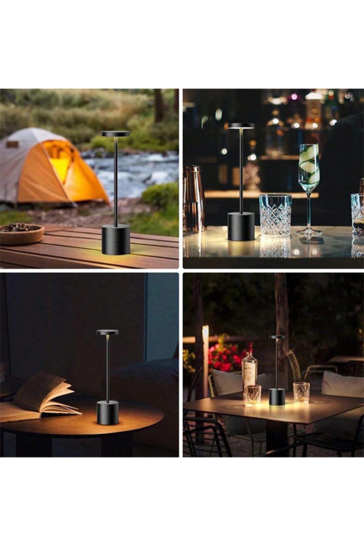 مصباح مكتبي لاسلكي قابل لإعادة الشحن بقوة 3600 مللي أمبير/ساعة، مصباح مكتبي اسود محمول معدني.