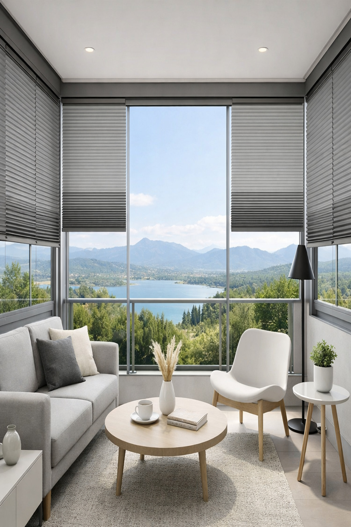 Grey Pleated Curtain Glass Balcony Pleated Curtain Heat Insulated Foldable 1st Quality Fabric