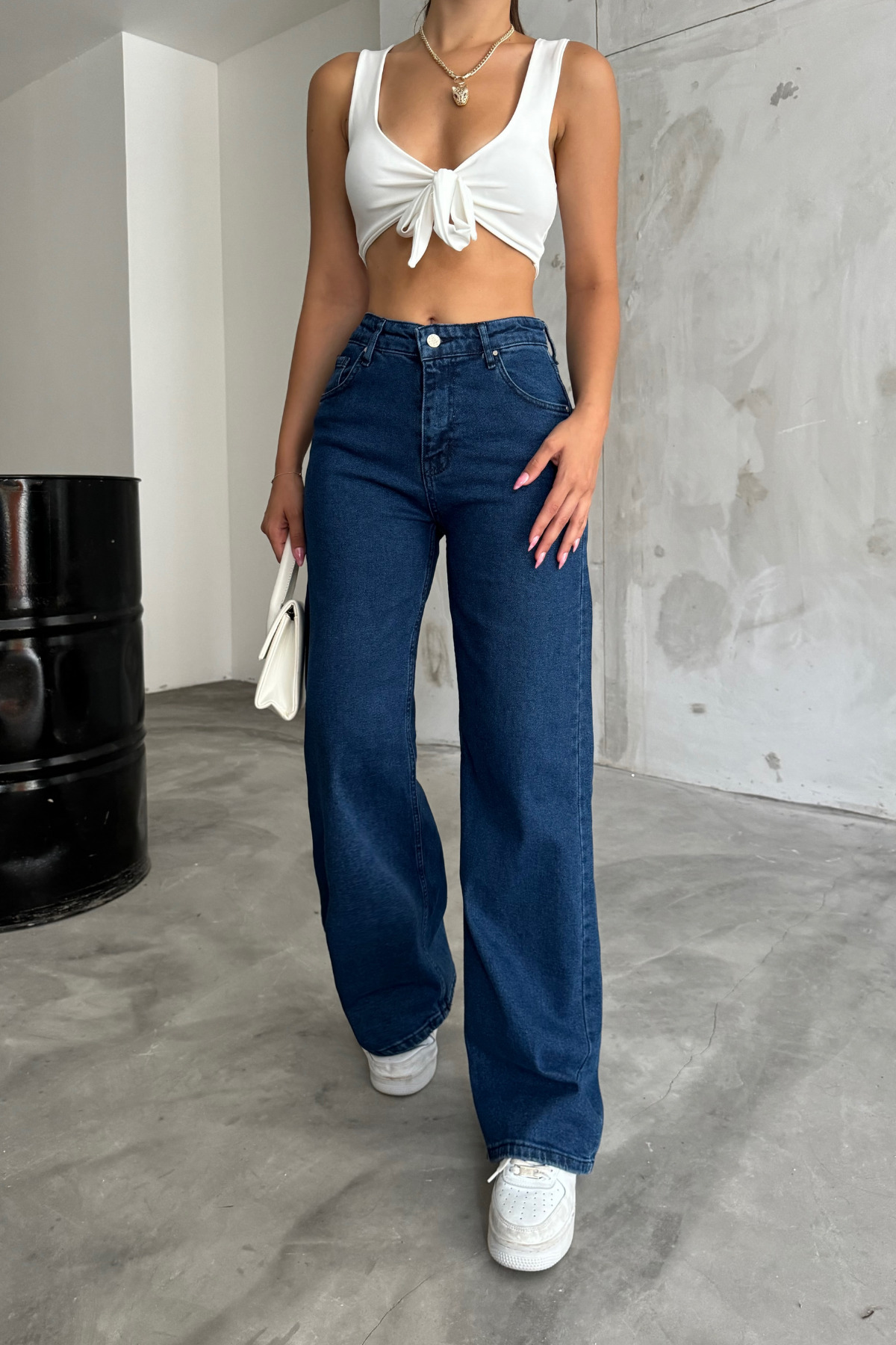 BİKELİFE  Lacivert Yüksek Bel Palazzo Jean - Görsel 3