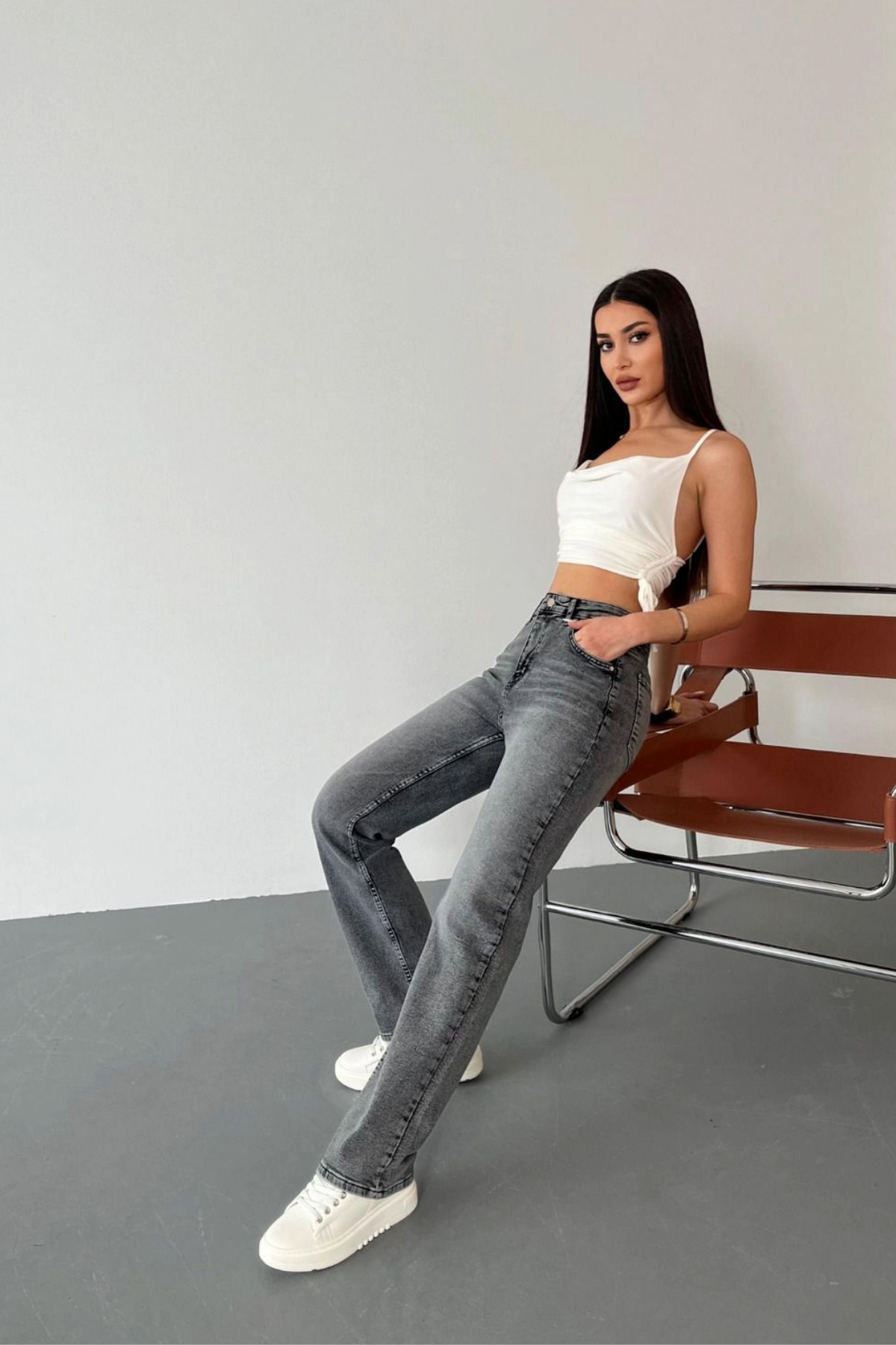 BİKELİFE  Kadın Yüksek Bel Likralı Efektli Straight Fit Jean - Görsel 5