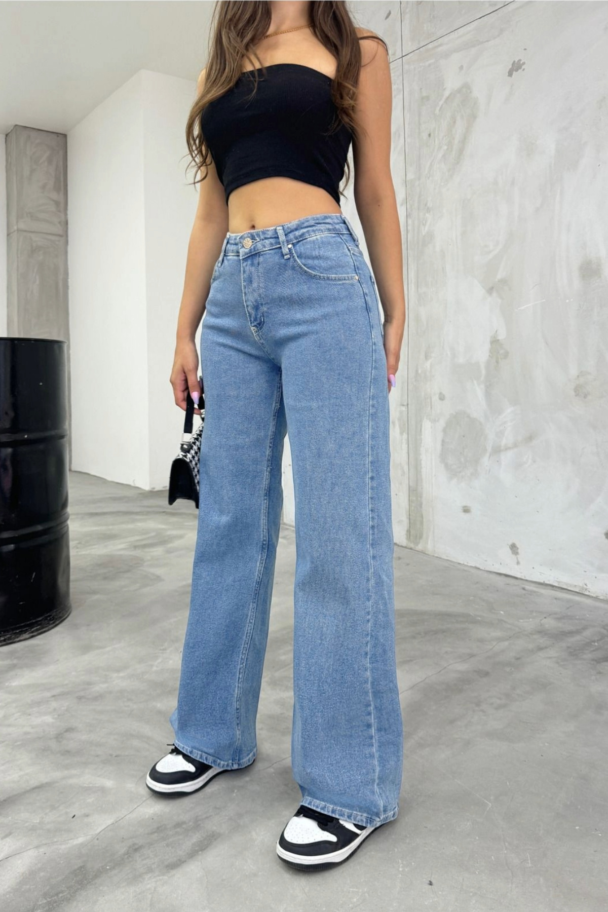 BİKELİFE Niebieskie dżinsy Palazzo z wysokim stanem