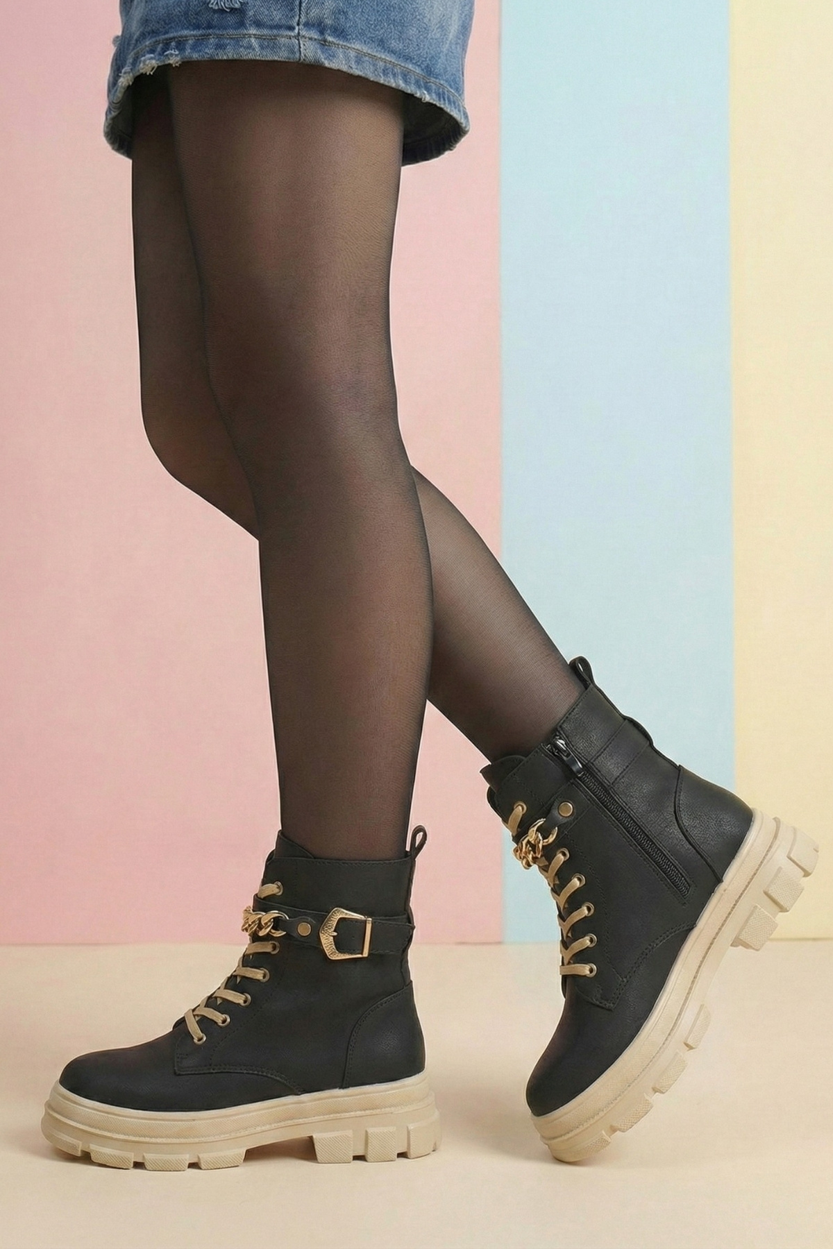 Chain Detailed Girls Boots Fleece Zippered Casual Boots Light Sole