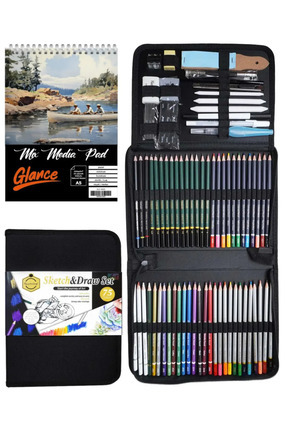 GLANCE Keep Smiling Çizim ve Boyama Seti 75’li+ Eskiz Defteri A5 120 gr 40yp-...