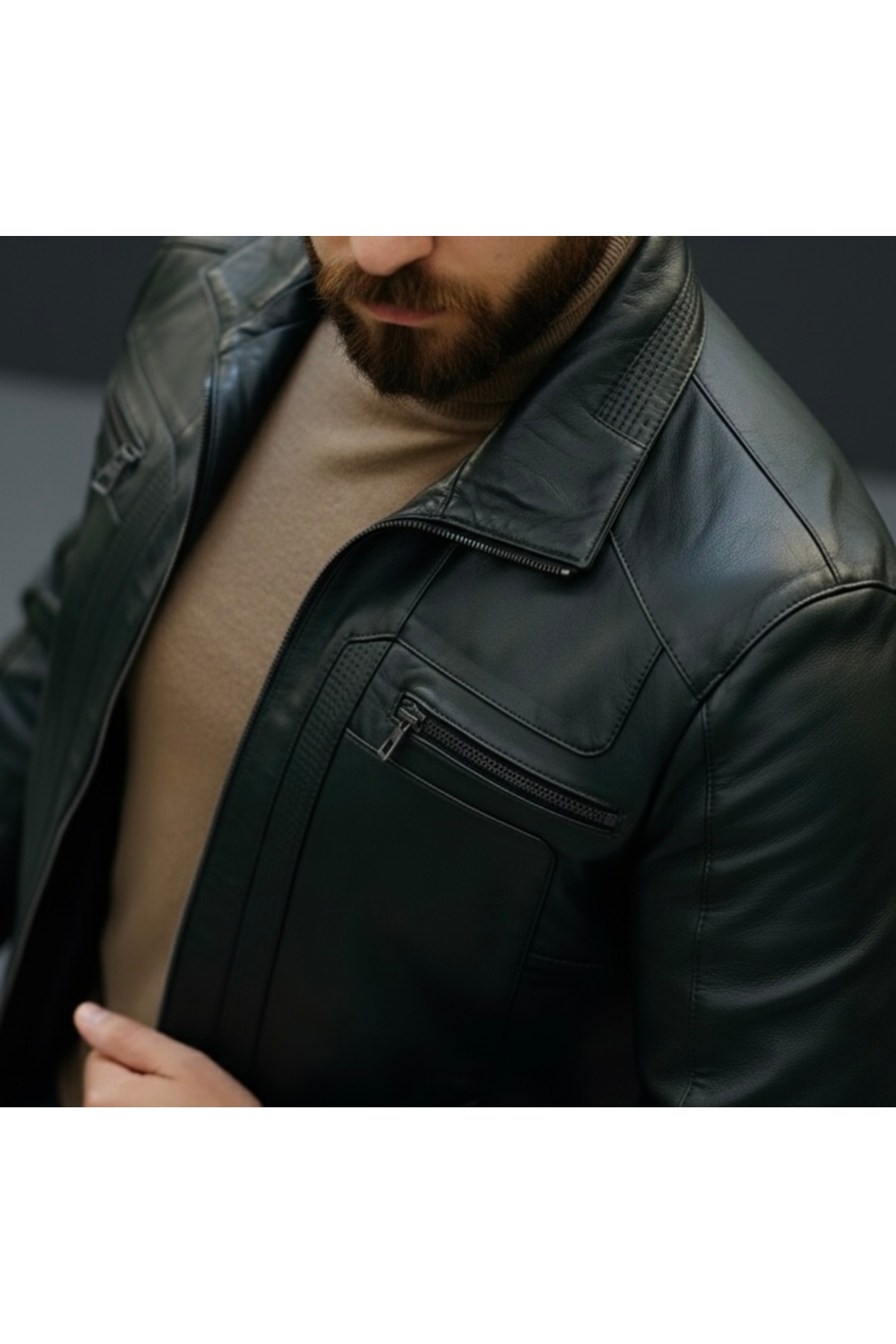 SAVARA  Erkek yeşil polo yaka Gerçek deri mont regular fit kalıp %100 orginal - Görsel 2