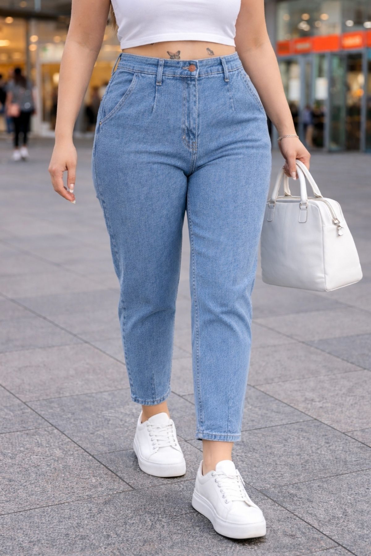 CEDY DENIM  Mom Fit Jean Büyük Beden Yüksek Bel Carrot Kesim Dar Paça Pileli Esnek Kot Pantolon C600-kar-yıkama - Görsel 8
