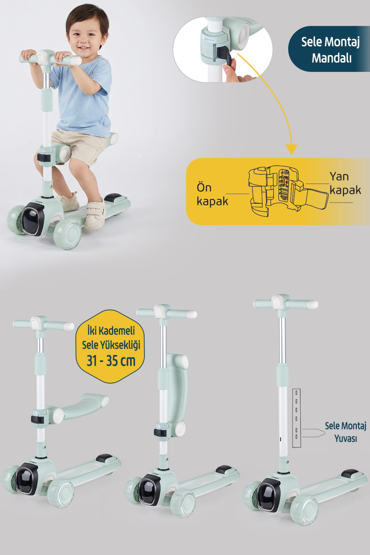 Prego Flow Müzikli Işıklı Oturaklı Çocuk Scooter Katlanabilir - Yükseklik Ayarlı fotoğrafı 4 (önizleme)