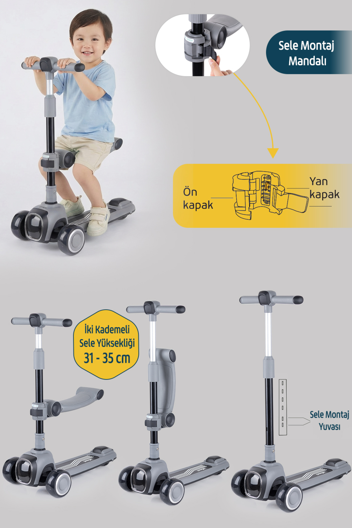 Prego Flow Müzikli Işıklı Oturaklı Çocuk Scooter Katlanabilir - Yükseklik Ayarlı fotoğrafı 4 (önizleme)