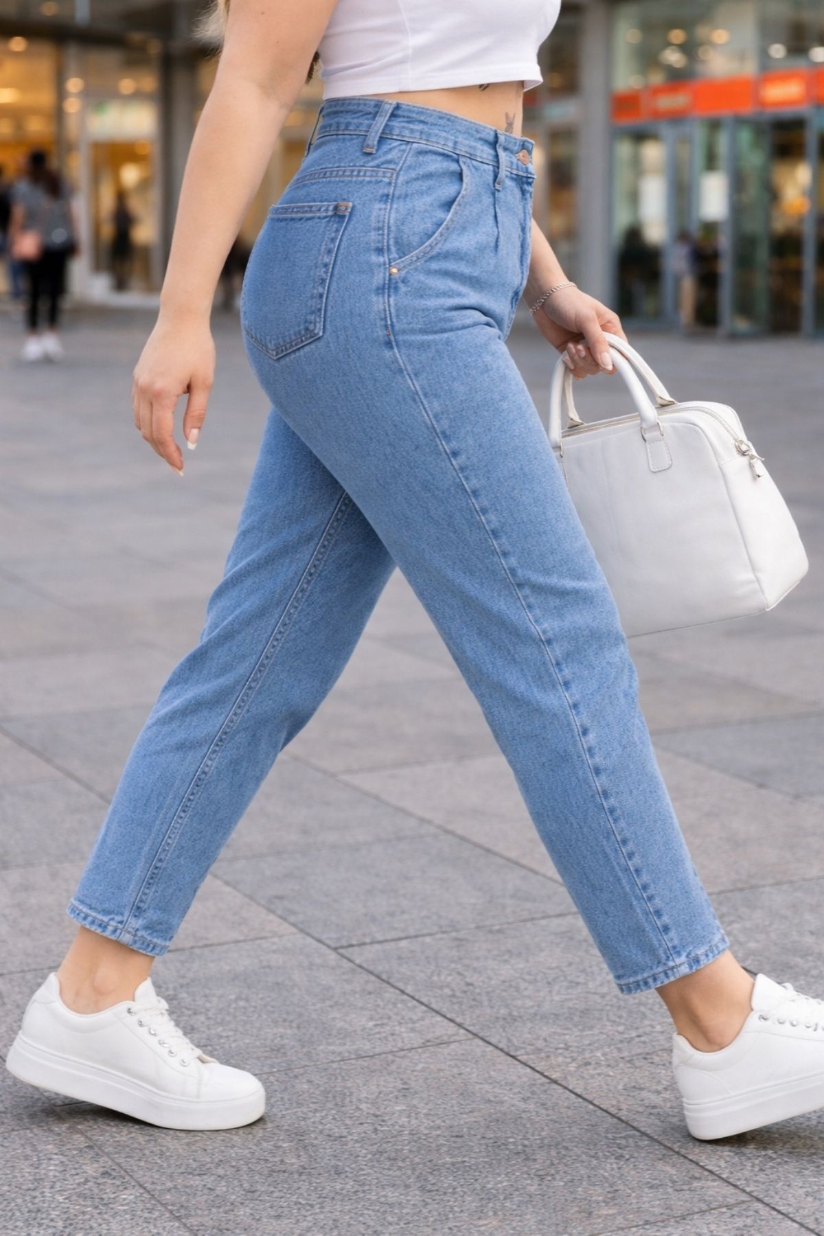 CEDY DENIM  Mom Fit Jean Büyük Beden Yüksek Bel Carrot Kesim Dar Paça Pileli Esnek Kot Pantolon C600-kar-yıkama - Görsel 6